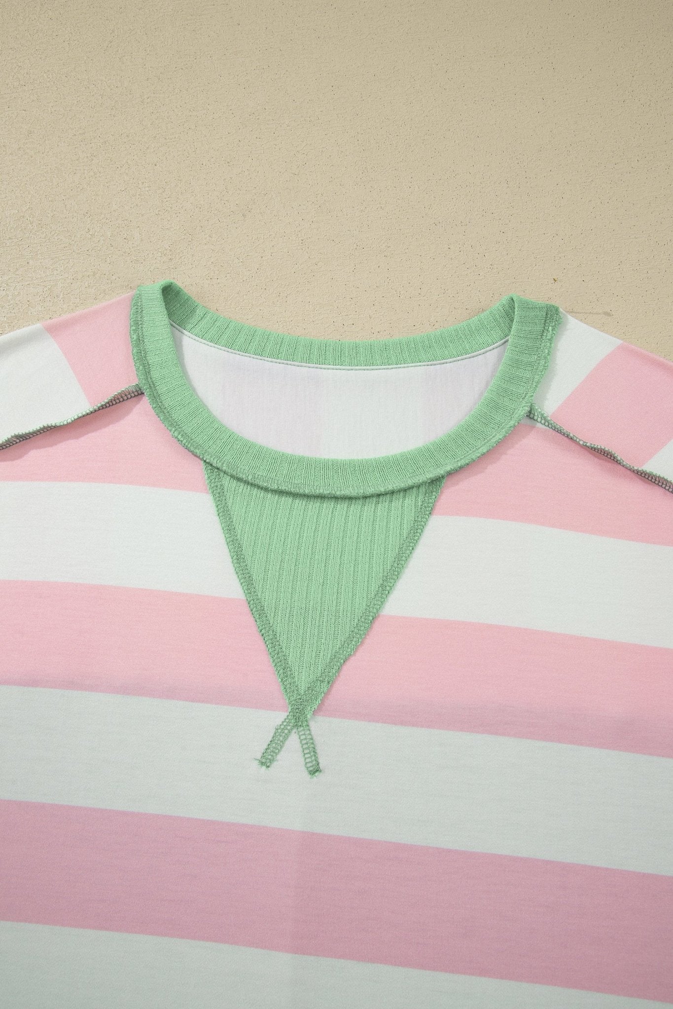 Pink Stripe Exposed Seam Ribbed Patchwork Oversized Tee - Loving It Shop