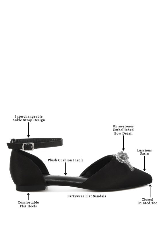 Simina Rhinestone Detail Bow Flat Sandals