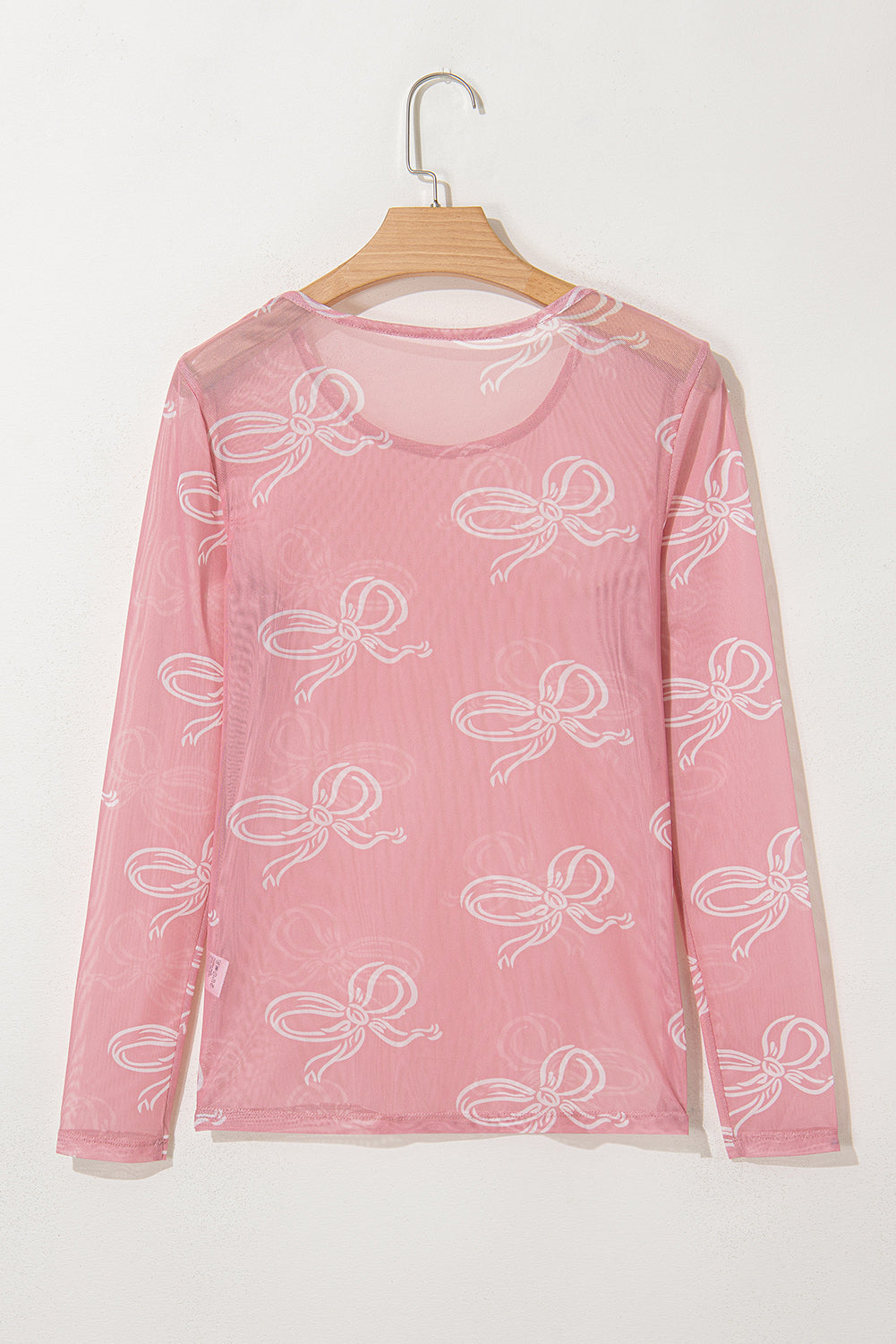 Black Bow Print Long Sleeve Mesh Top