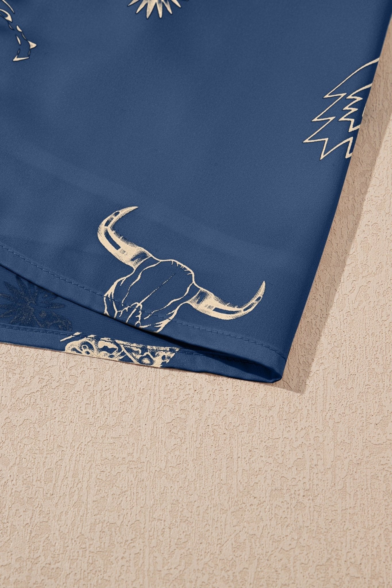 Navy Blue Western Print Satin Long Skirt - Loving It Shop