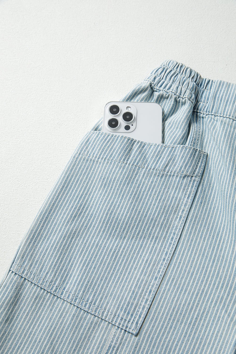 Sky Blue Stripe Mid Rise Drawstring Waist Jeans - Loving It Shop
