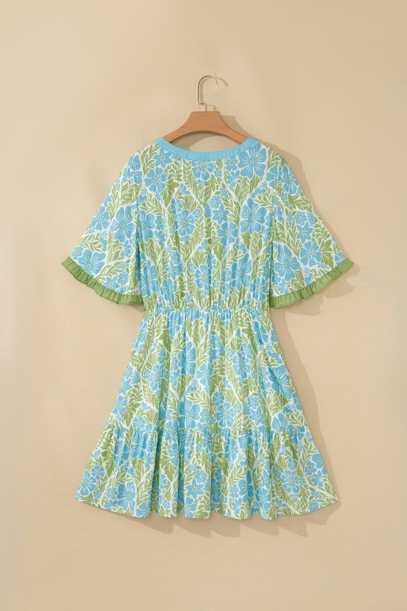 Sky Blue Floral Print High Waist Ruffle Short Sleeve Mini Dress - Loving It Shop