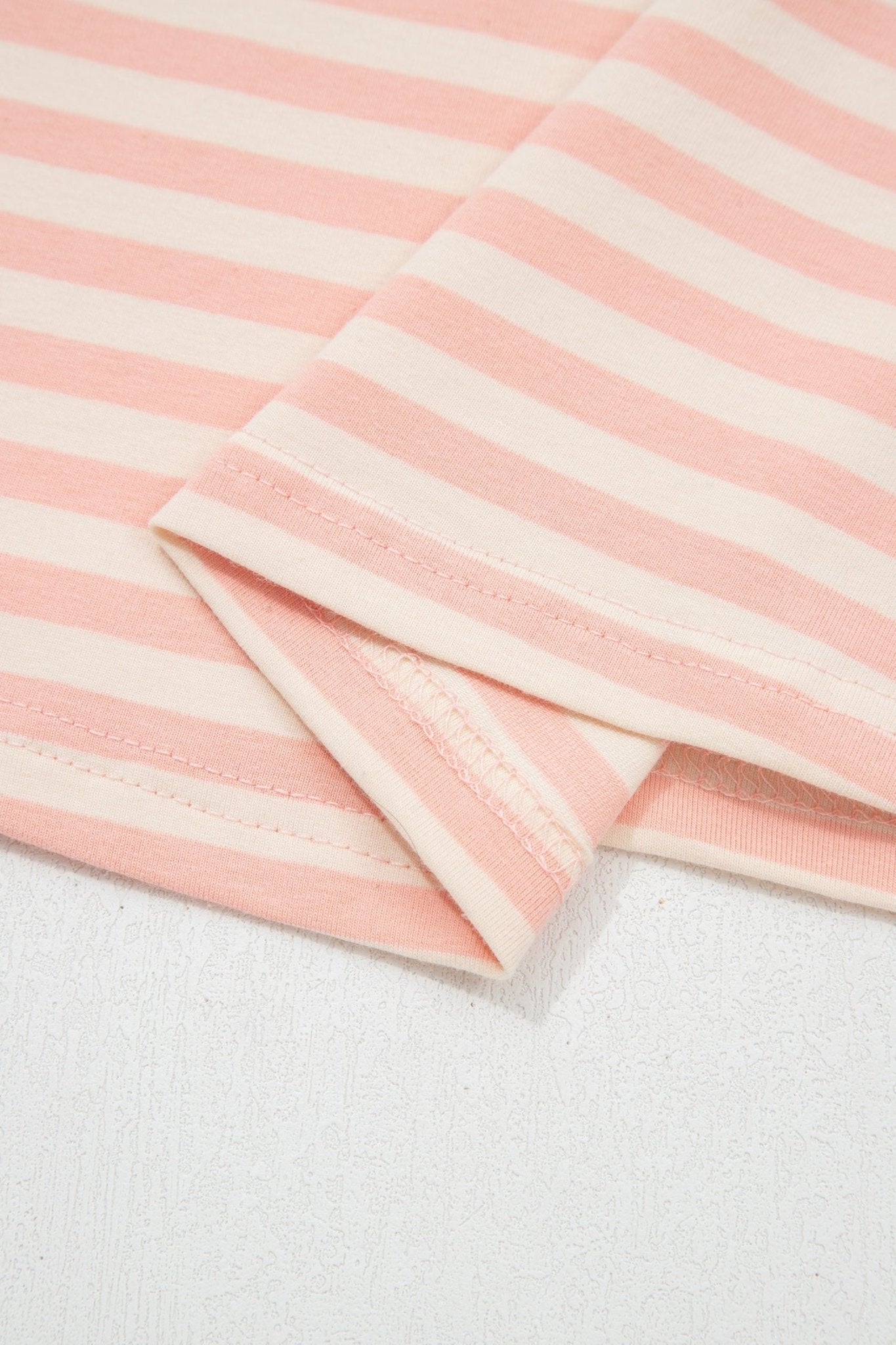 Pink Stripe Contrast Neck Loose Tee and Drawstring Shorts Set - Loving It Shop