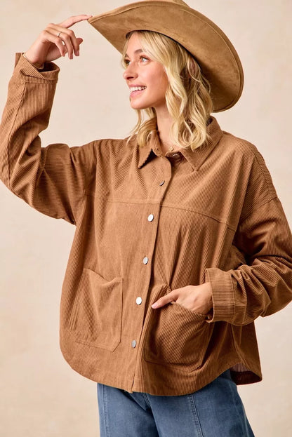 Corduroy Relaxed Fit Shacket with Back Pleat