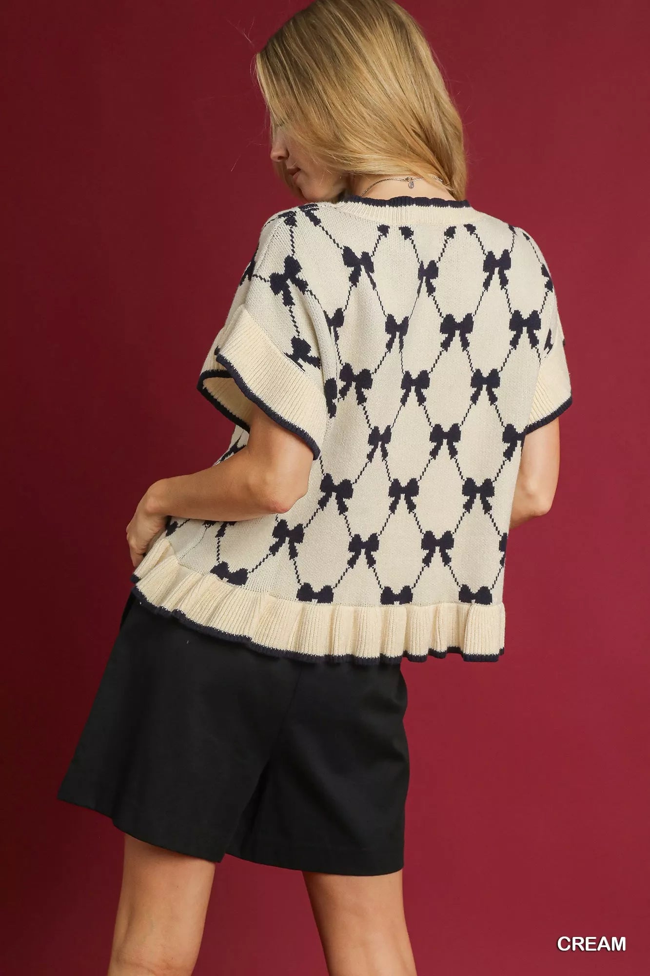 Bow Knit Ruffle Sleeve Sweater