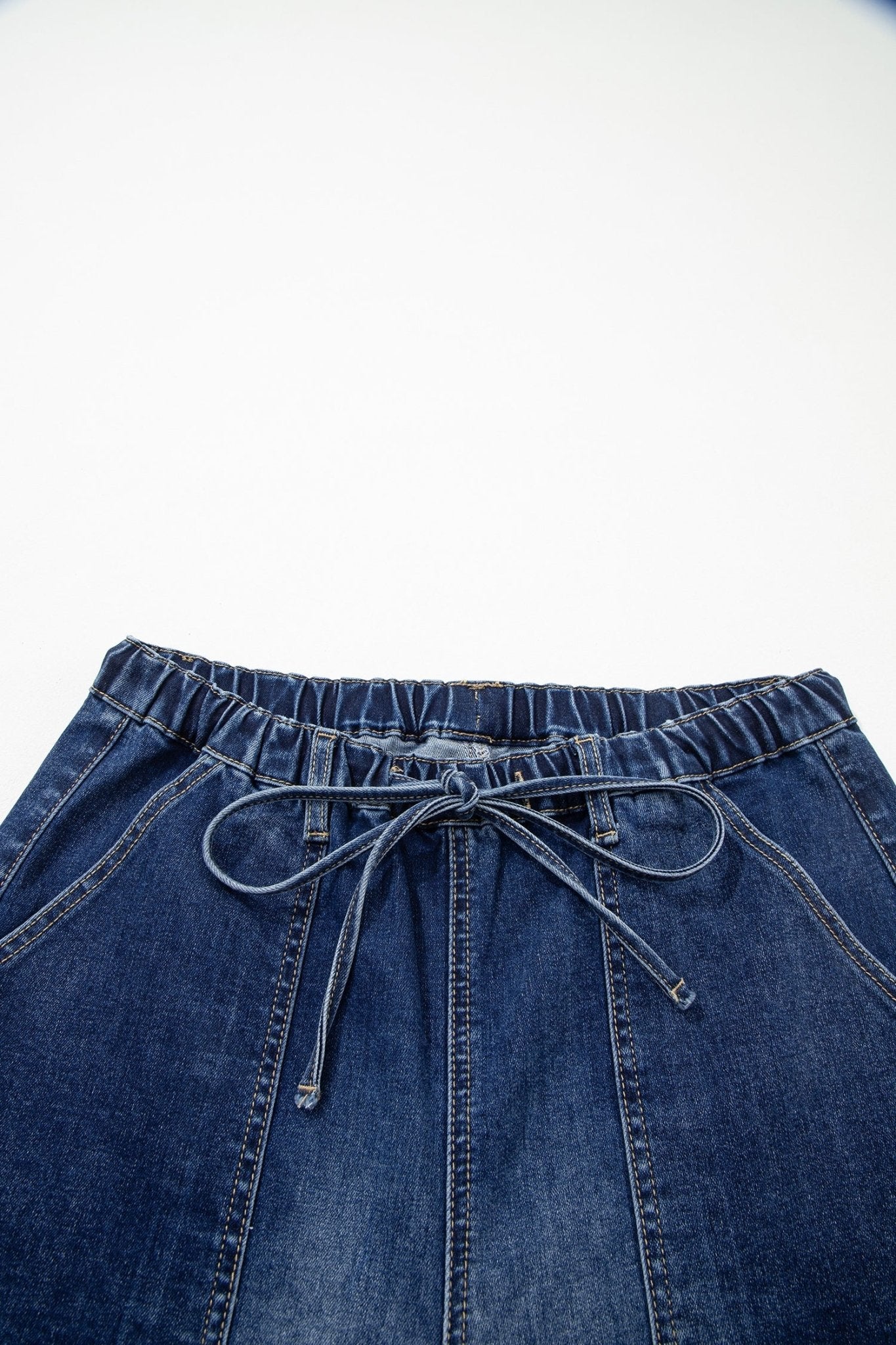 Prussian Blue Drawstring Seam Detail Raw Hem Wide Leg Denim Pants - Loving It Shop
