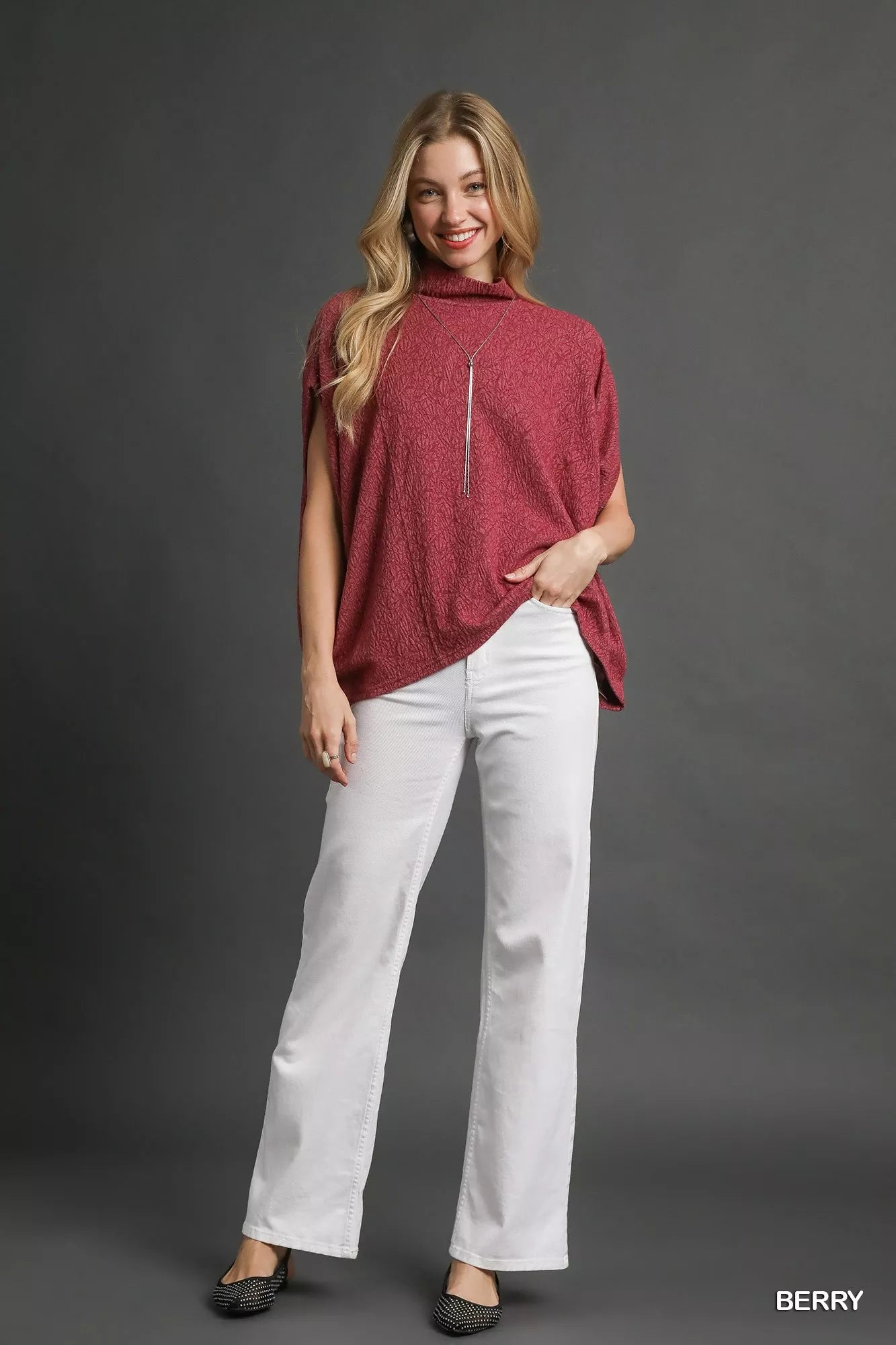 Textured Mock Neck Relaxed Top