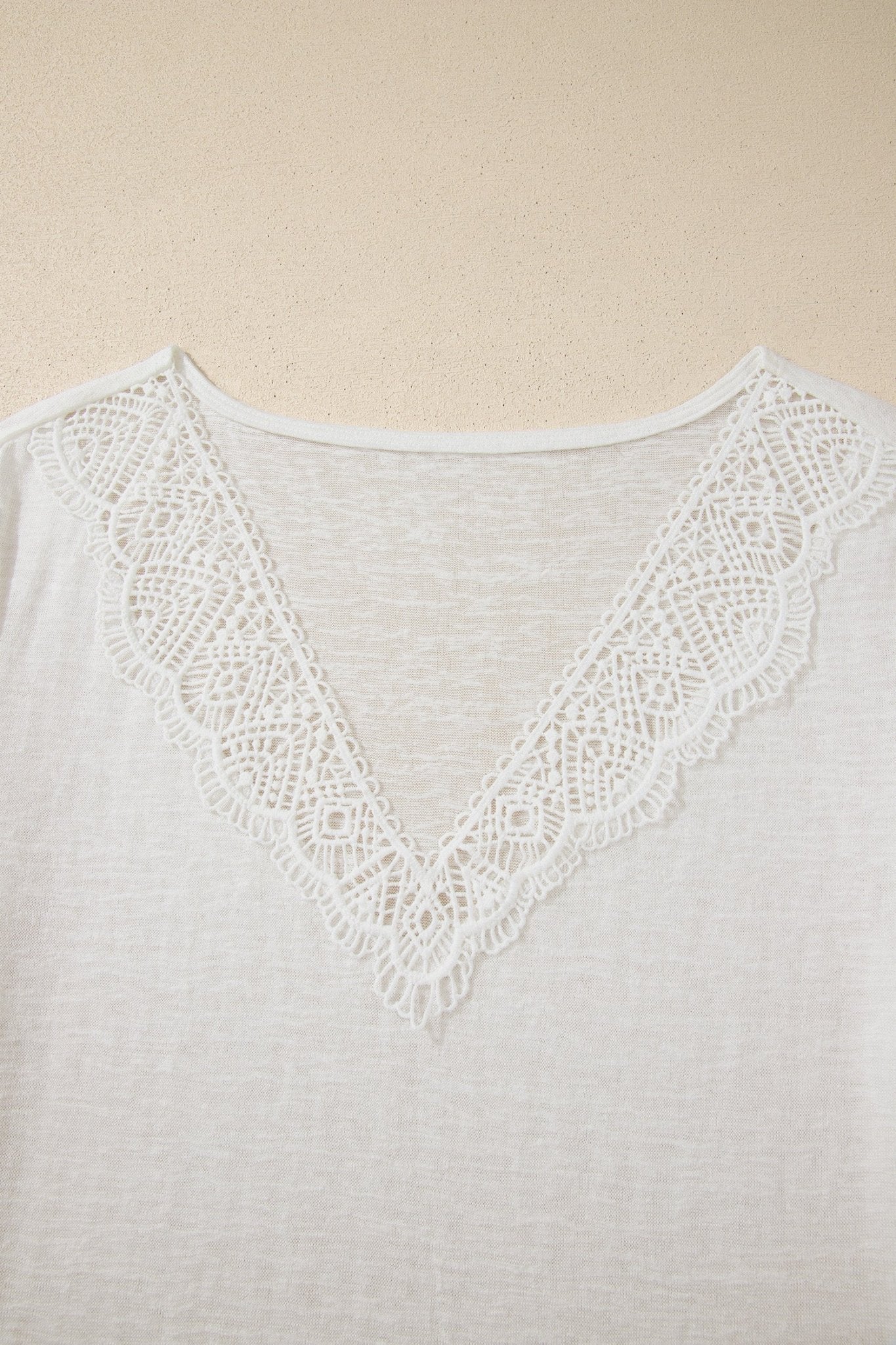 White Hollowed Lace Splicing V Neck T Shirt - Loving It Shop