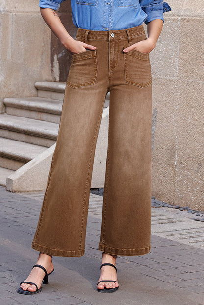 Brown Mimimalist Patch Pocket Womens Shift Jeans