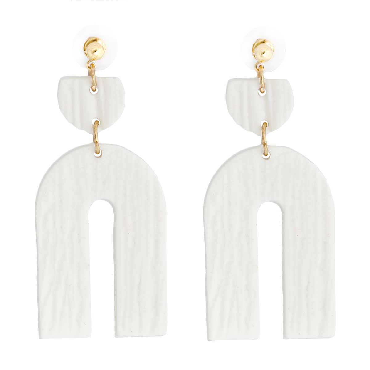 Bridal Earrings White Clay Arch Statement Jewelry Chic Elegant