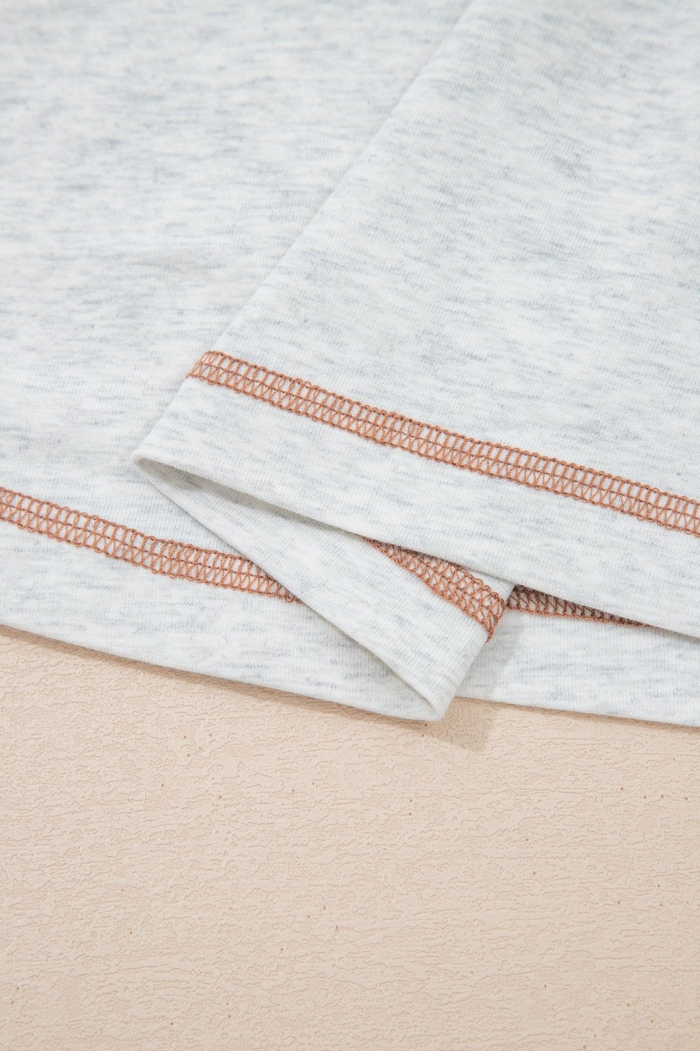 Light Grey Raw Seam Color Block Detail Buttoned Henley Tee - Loving It Shop