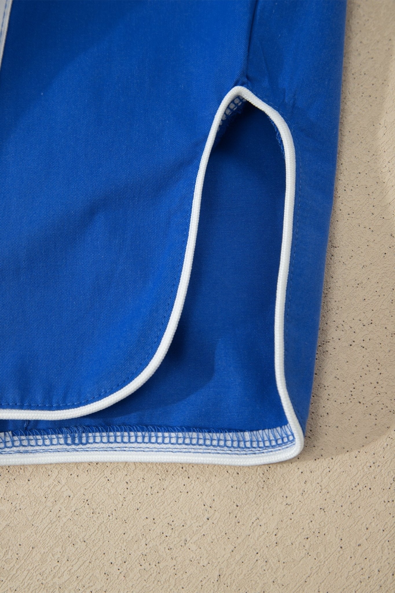 Dark Blue Contrast Striped Smocked Waist Drawstring Cropped Casual Pants - Loving It Shop