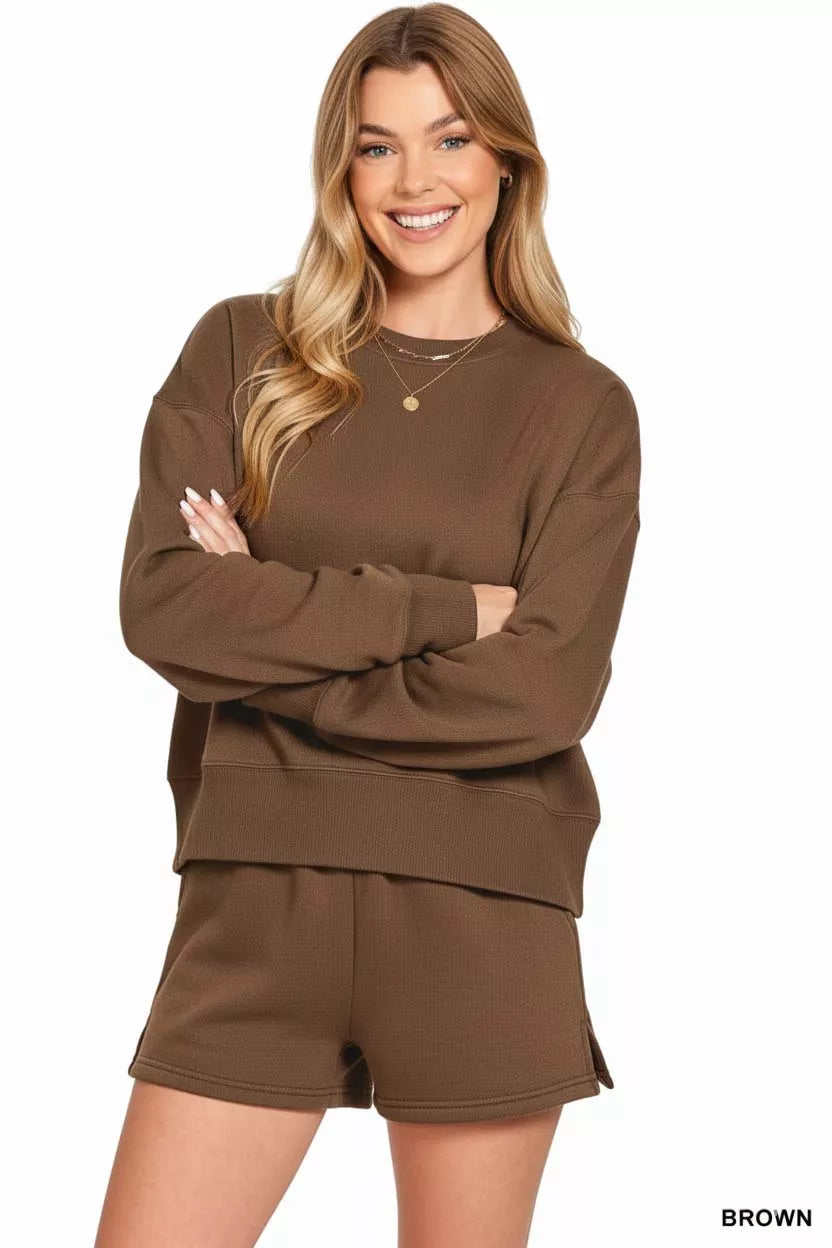I am a Fashion Junky Fleece Round Neck Sweatshirt and Shorts Set