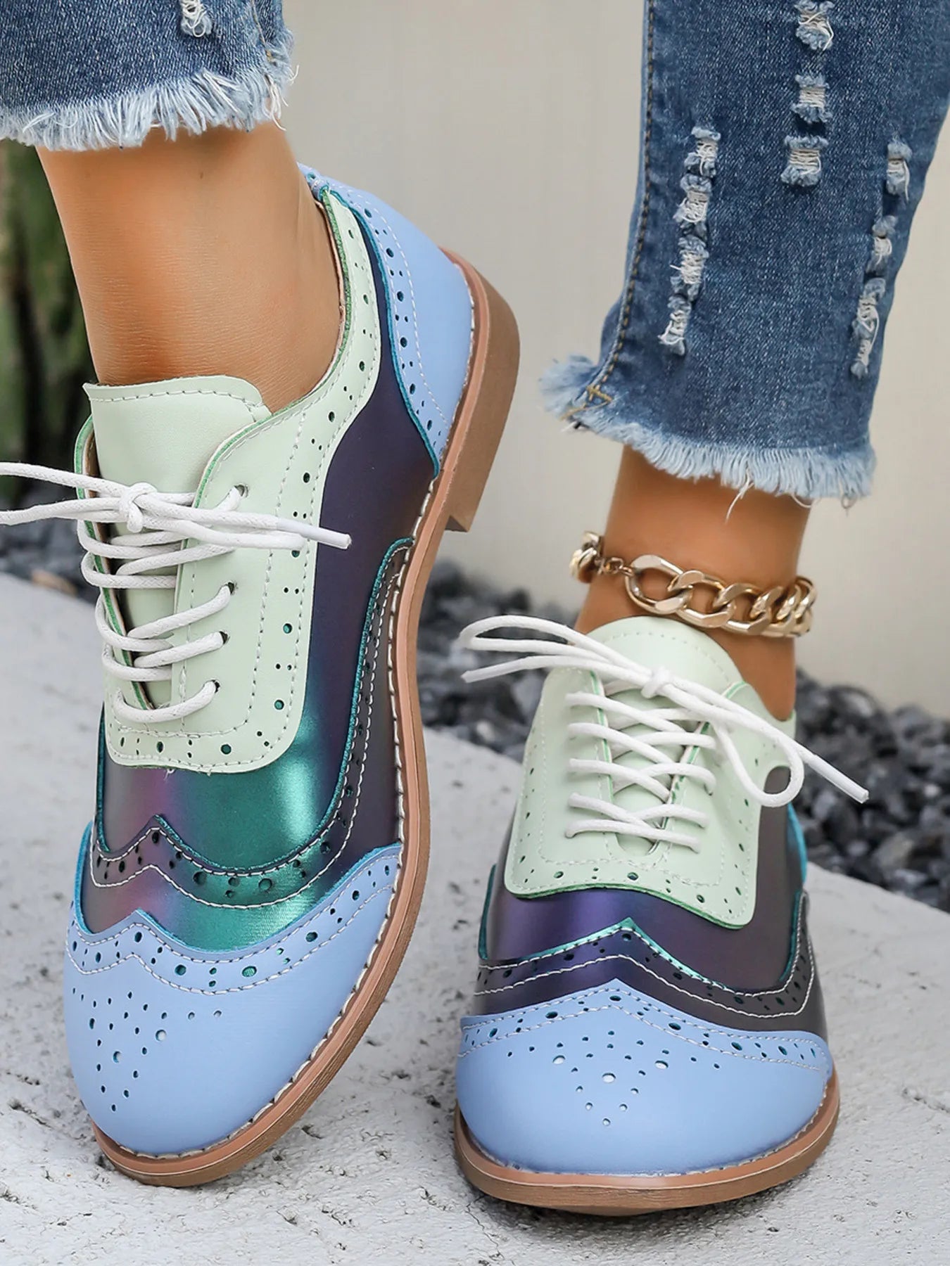 Round Toe Flats Color Block Loafers - Loving It Shop