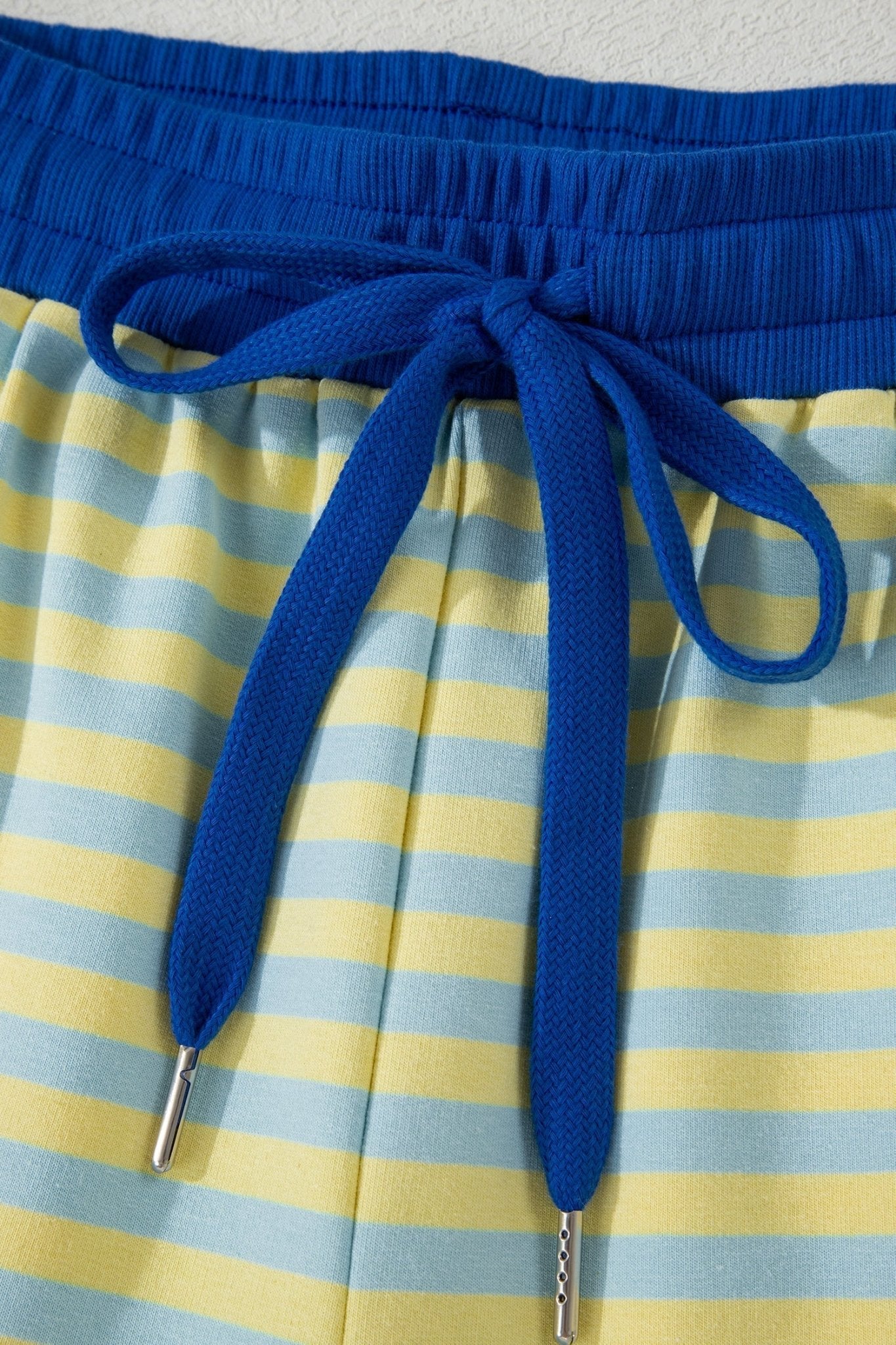 Yellow Stripe Drop Shoulder Boxy Casual Terry Short Set - Loving It Shop