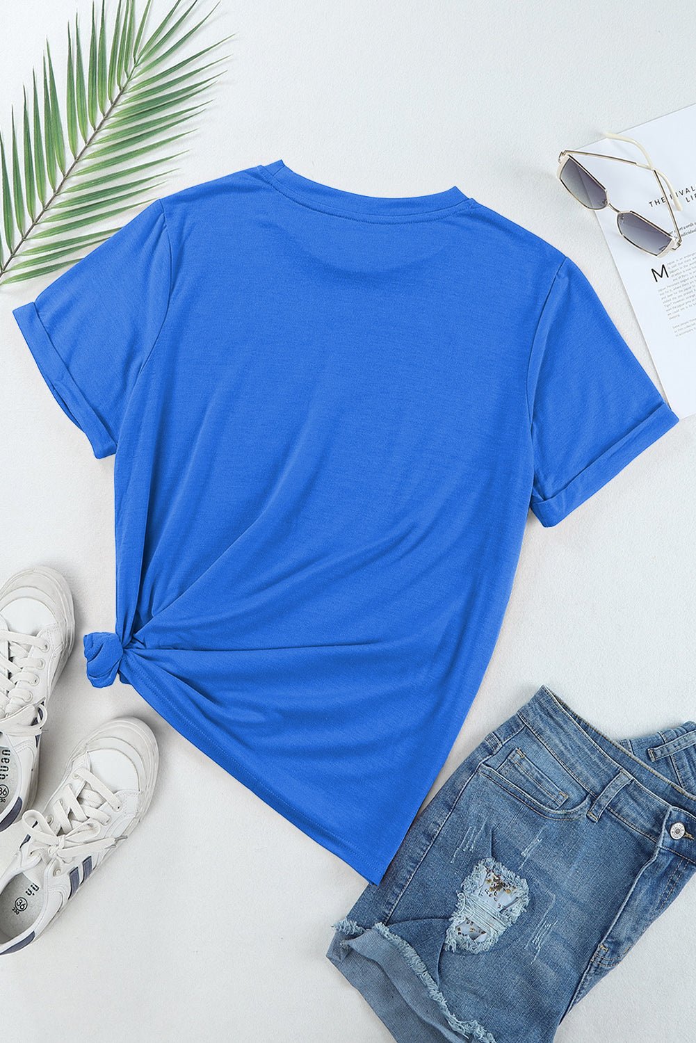 Dark Blue Casual Plain Crew Neck Tee - Loving It Shop
