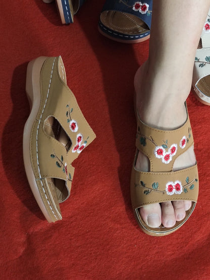 Wedge Heel Retro Stitched Embroidered Ethnic Style Women&