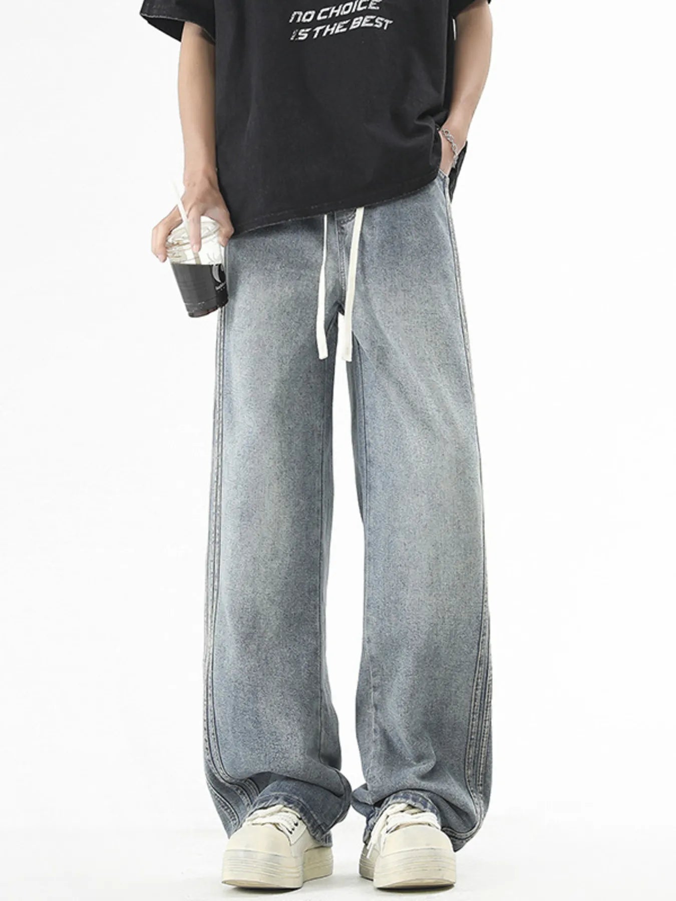 Men's Plus Size Vintage Wash Wide Leg Jeans