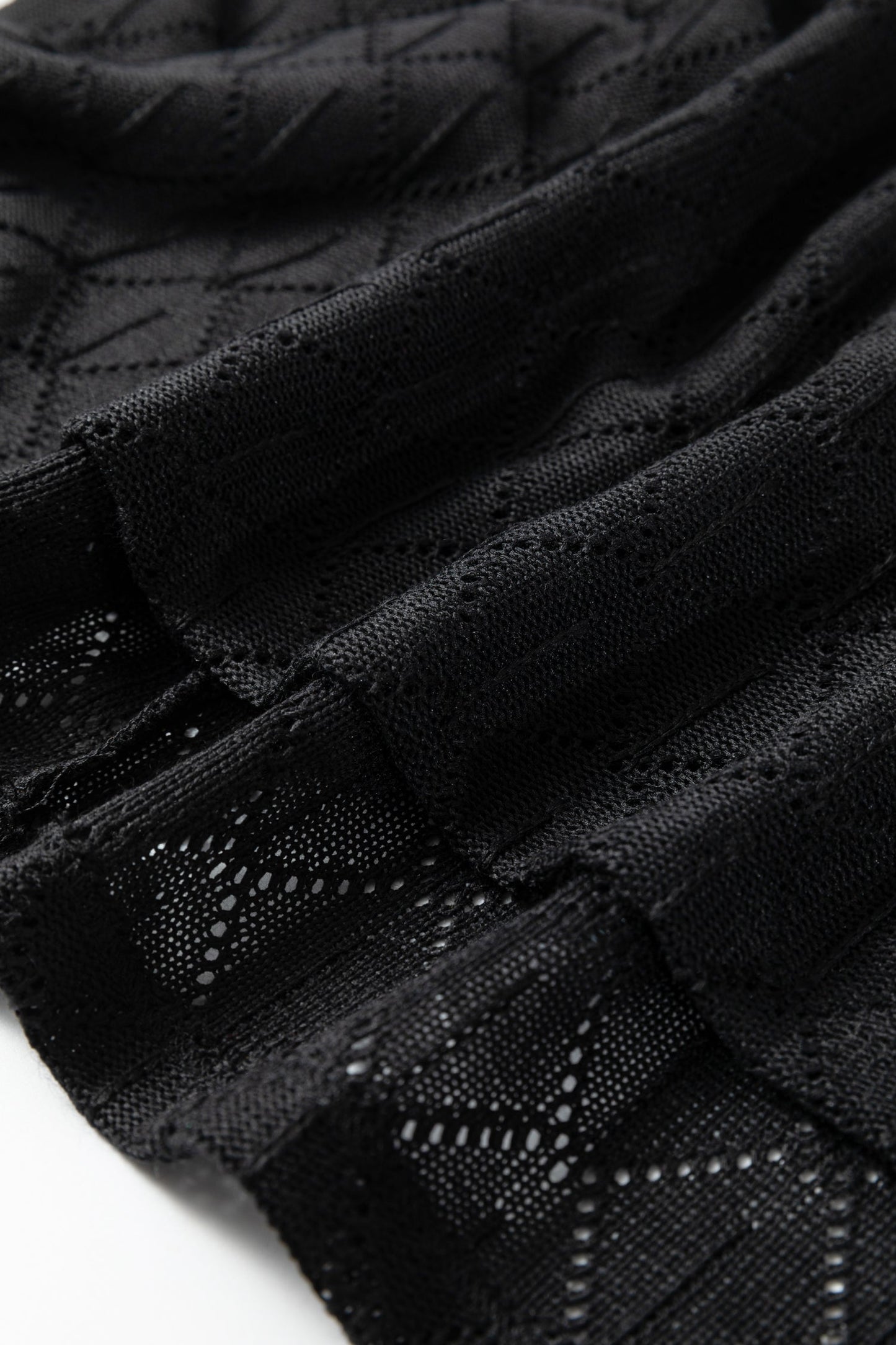Black Pointelle Rhombus Knit Plus Size V Neck Loose Top