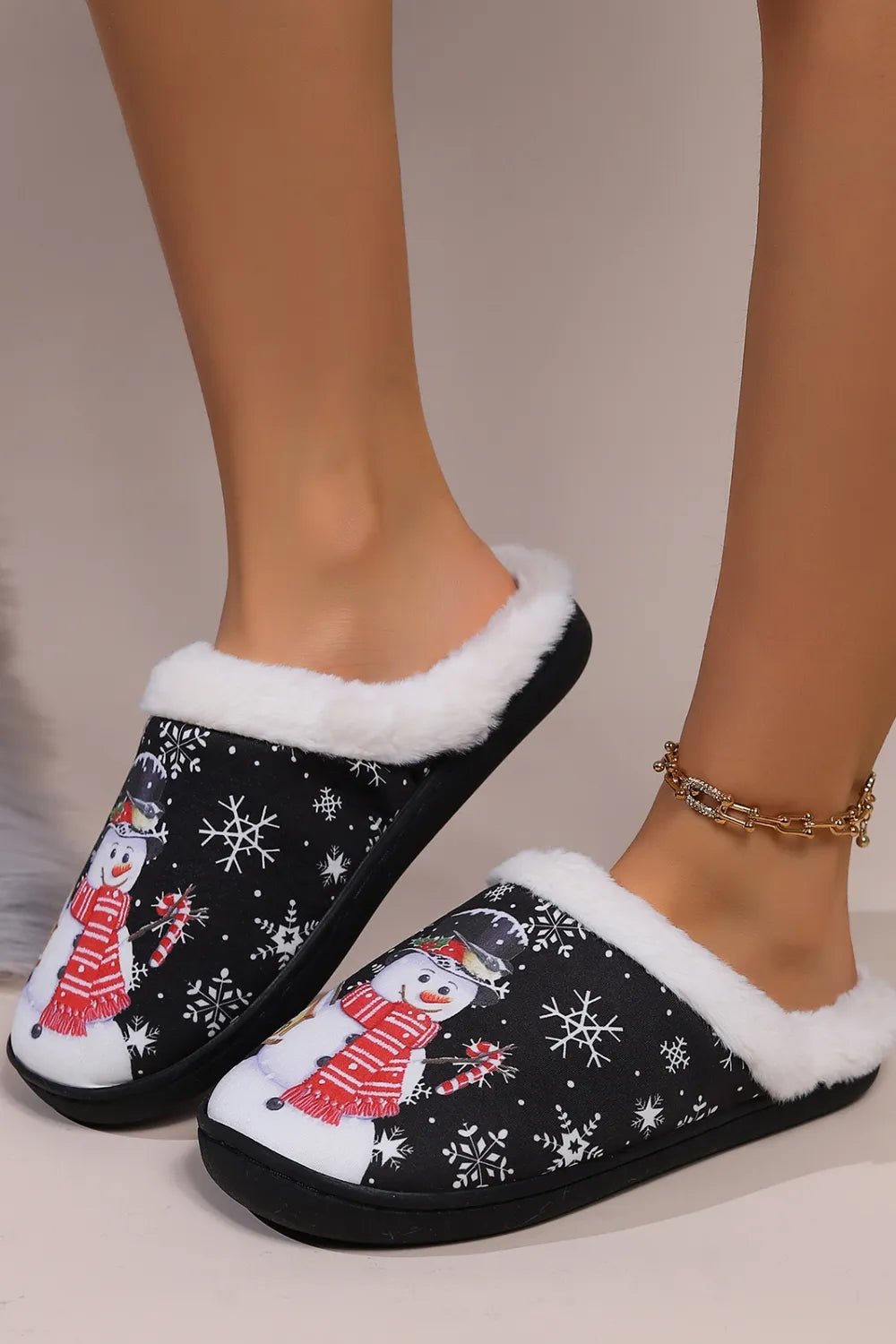 Snowman Round Toe Faux Fur Slippers - Loving It Shop