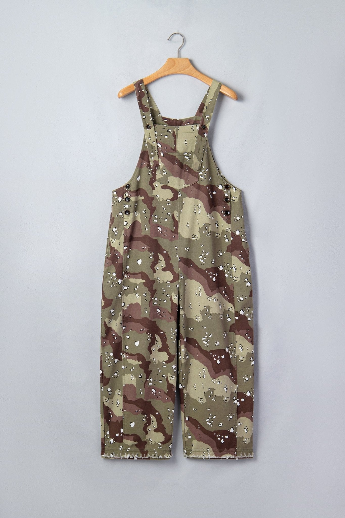 Green Camouflage Print Leopard Detail Loose Denim Overall Cropped Jumpsuit - Loving It Shop