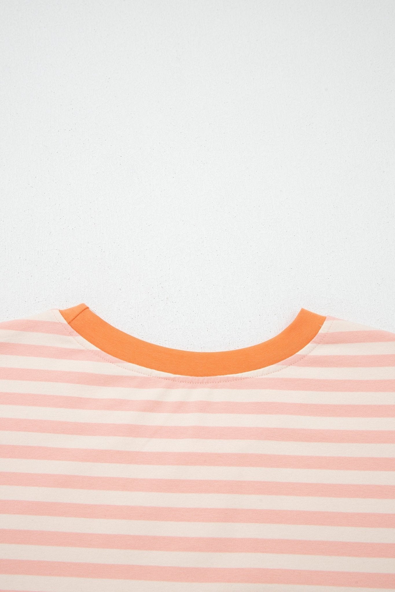 Pink Stripe Contrast Neck Loose Tee and Drawstring Shorts Set - Loving It Shop