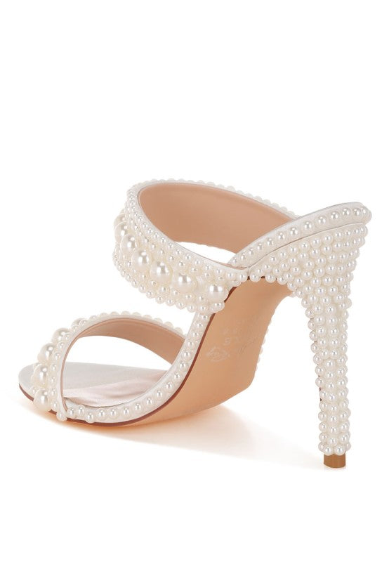 Ambrin Pearl Embellished Slip On Stiletto Heels