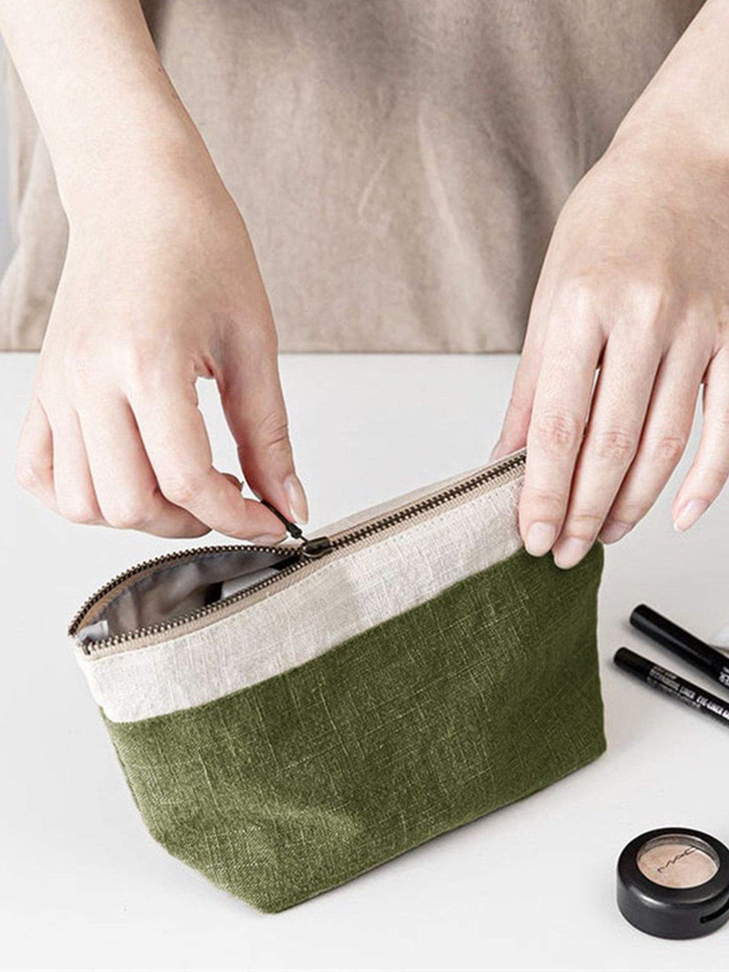 100% Linen Color - Block Zipper Storage Bag - Loving It Shop