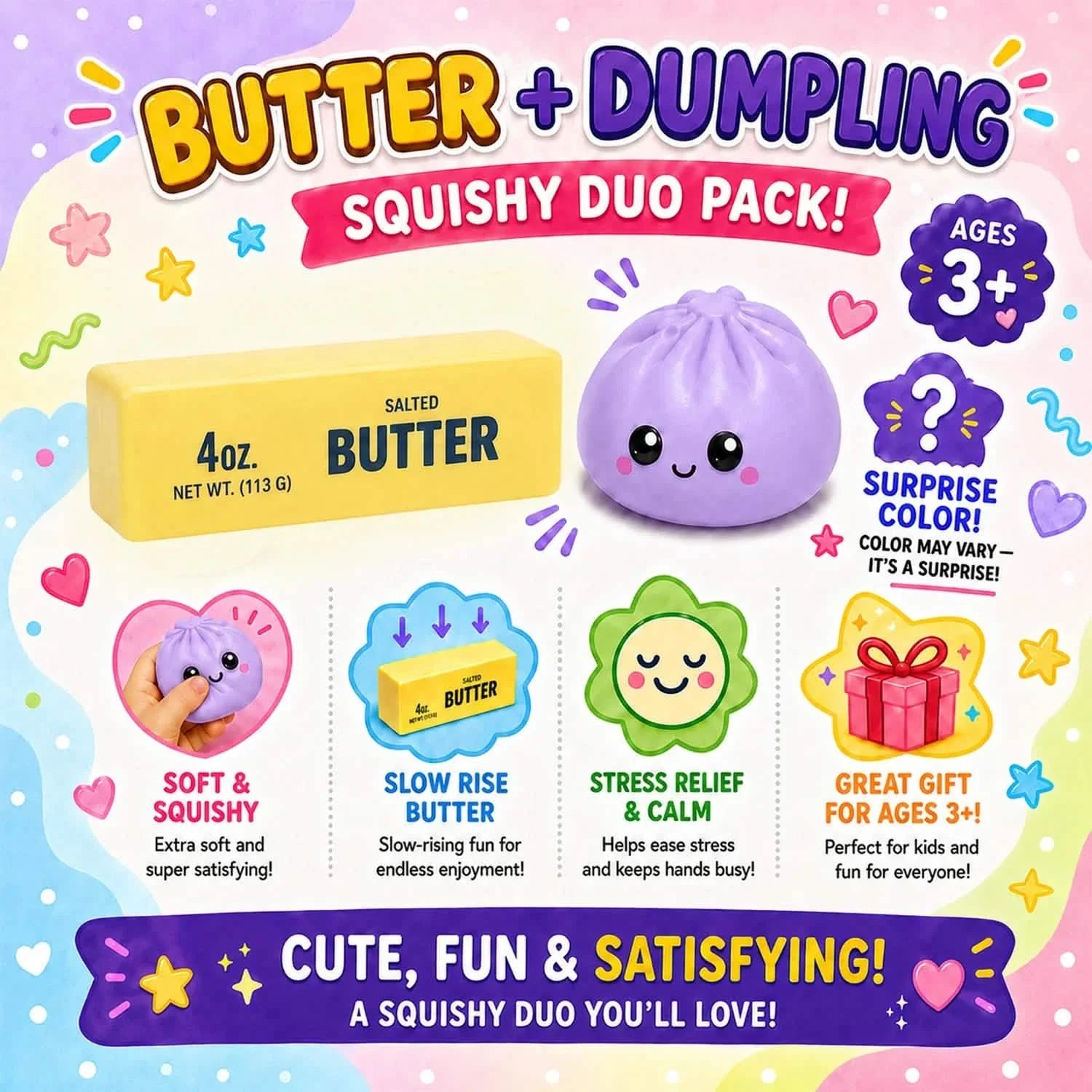 2-Pack: Squishy Dumpling &amp; Butter Combo Pack – Slow Rising Fidget Toys