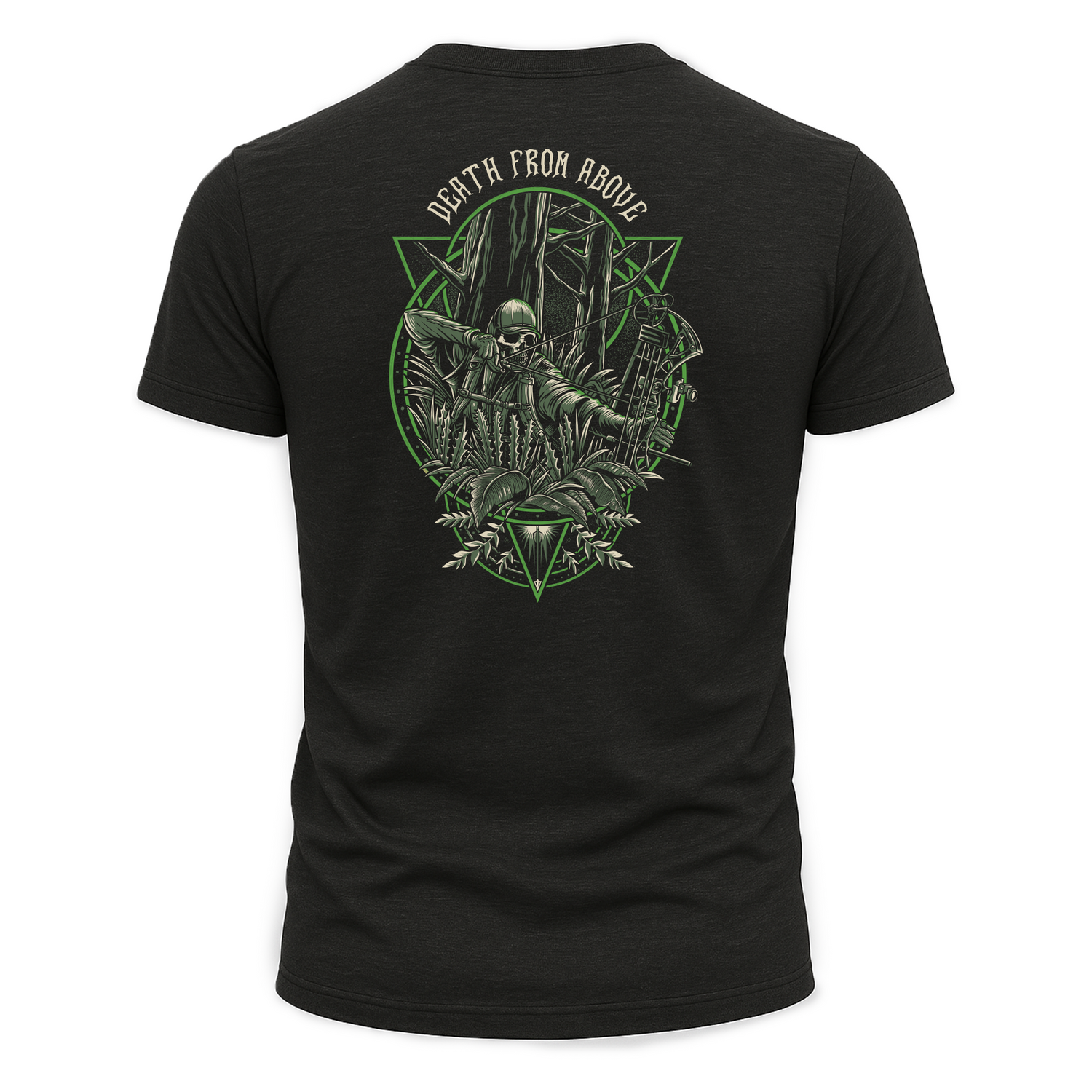 Death From Above Tee – premium outdoor graphic t-shirt featuring a skull design on the back.