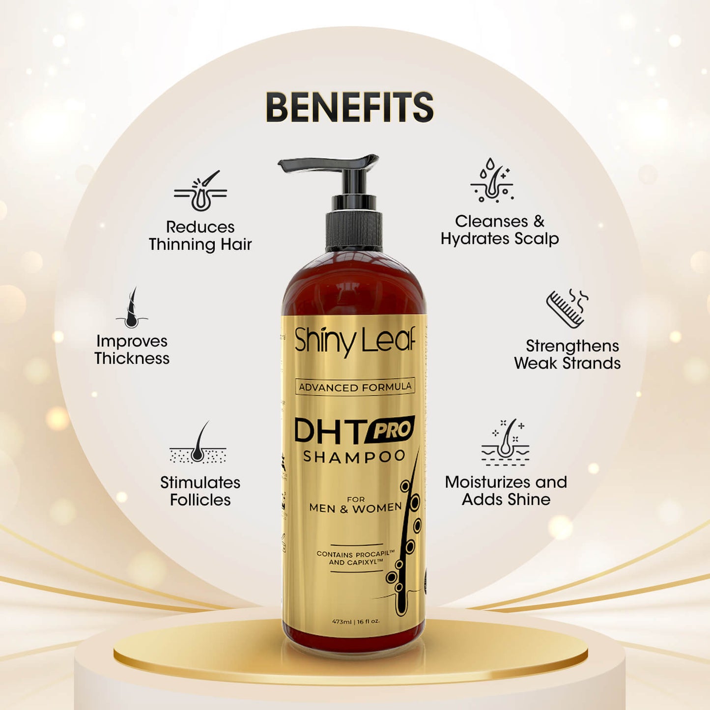 DHT Pro Shampoo with Procapil and Capixyl for Anti-Hair Loss 16 oz Shiny Leaf