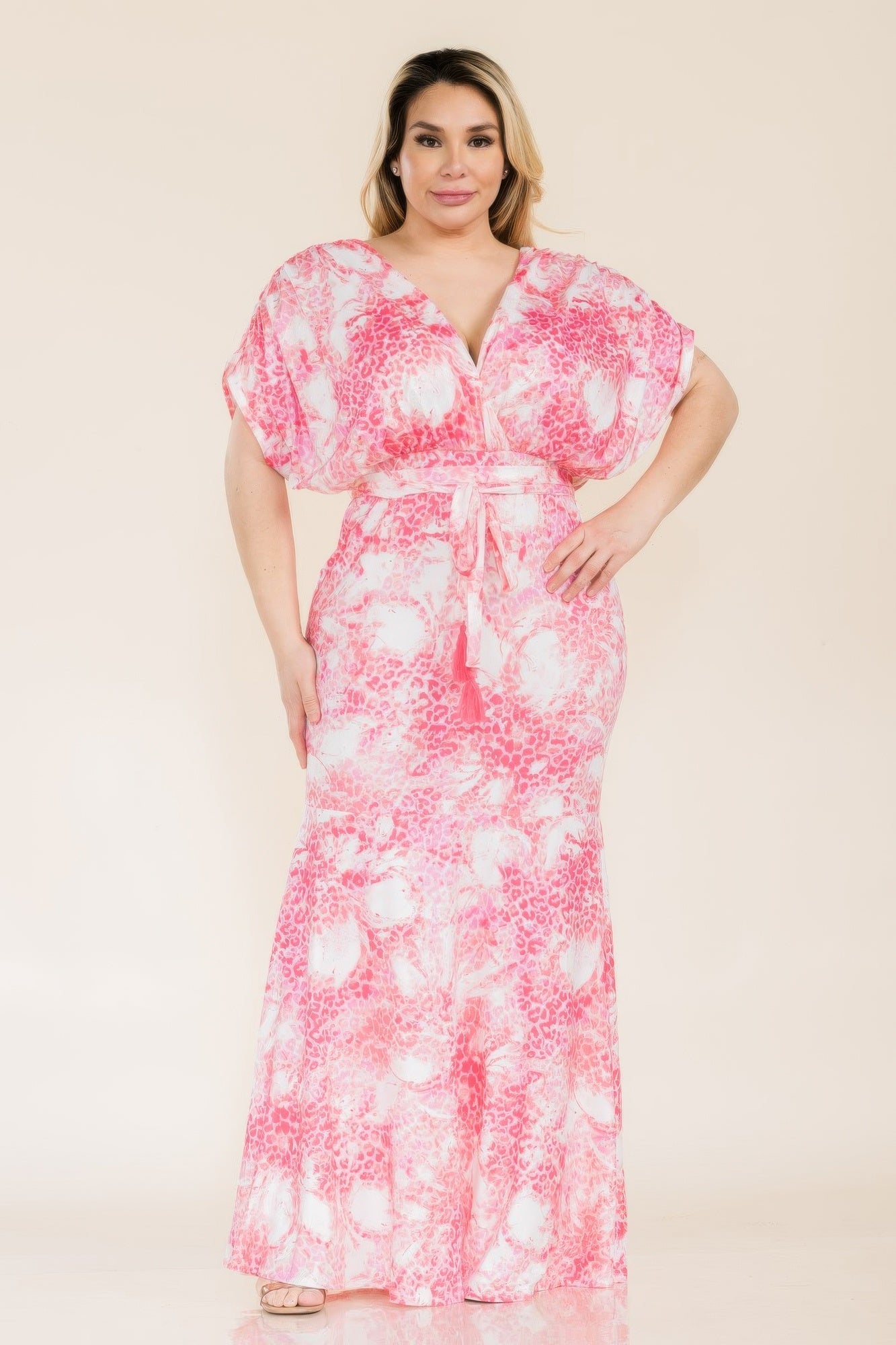 Printed Venesia Tie Waist Mermaid Maxi Dress