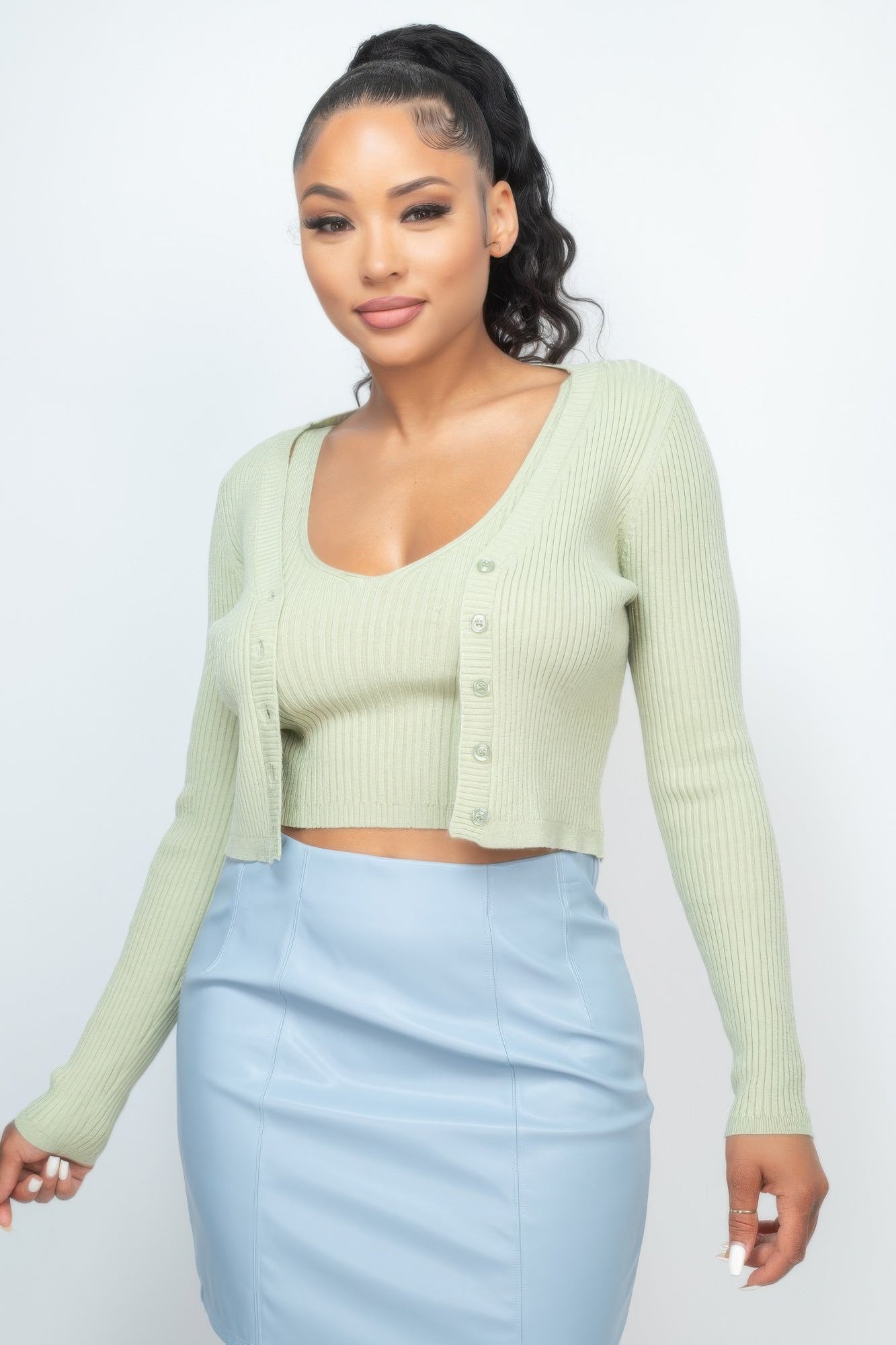 Crop Tank Top &amp; Cardigan Sweater Set