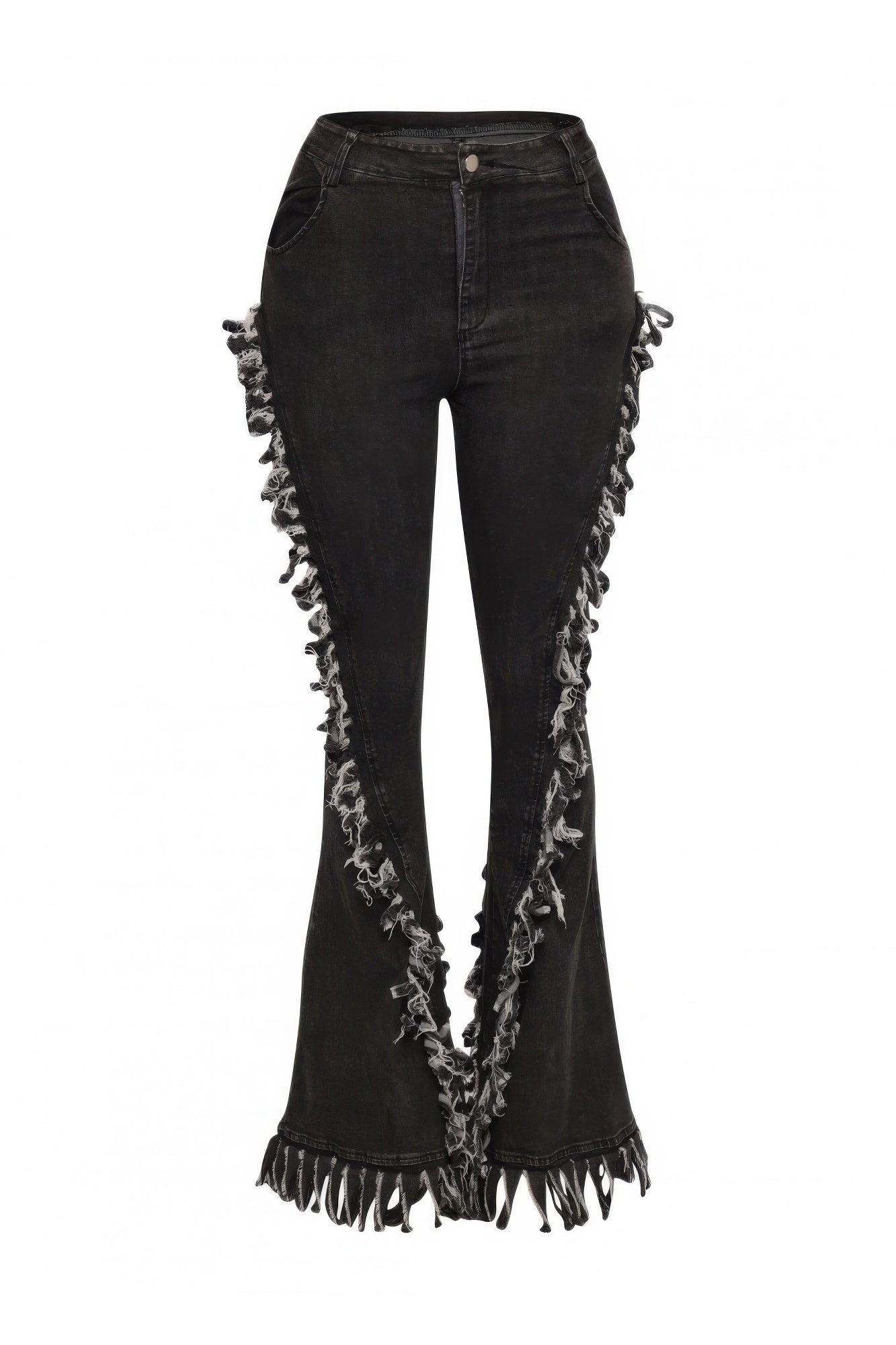 Distressed Fringe Denim Flared Pant