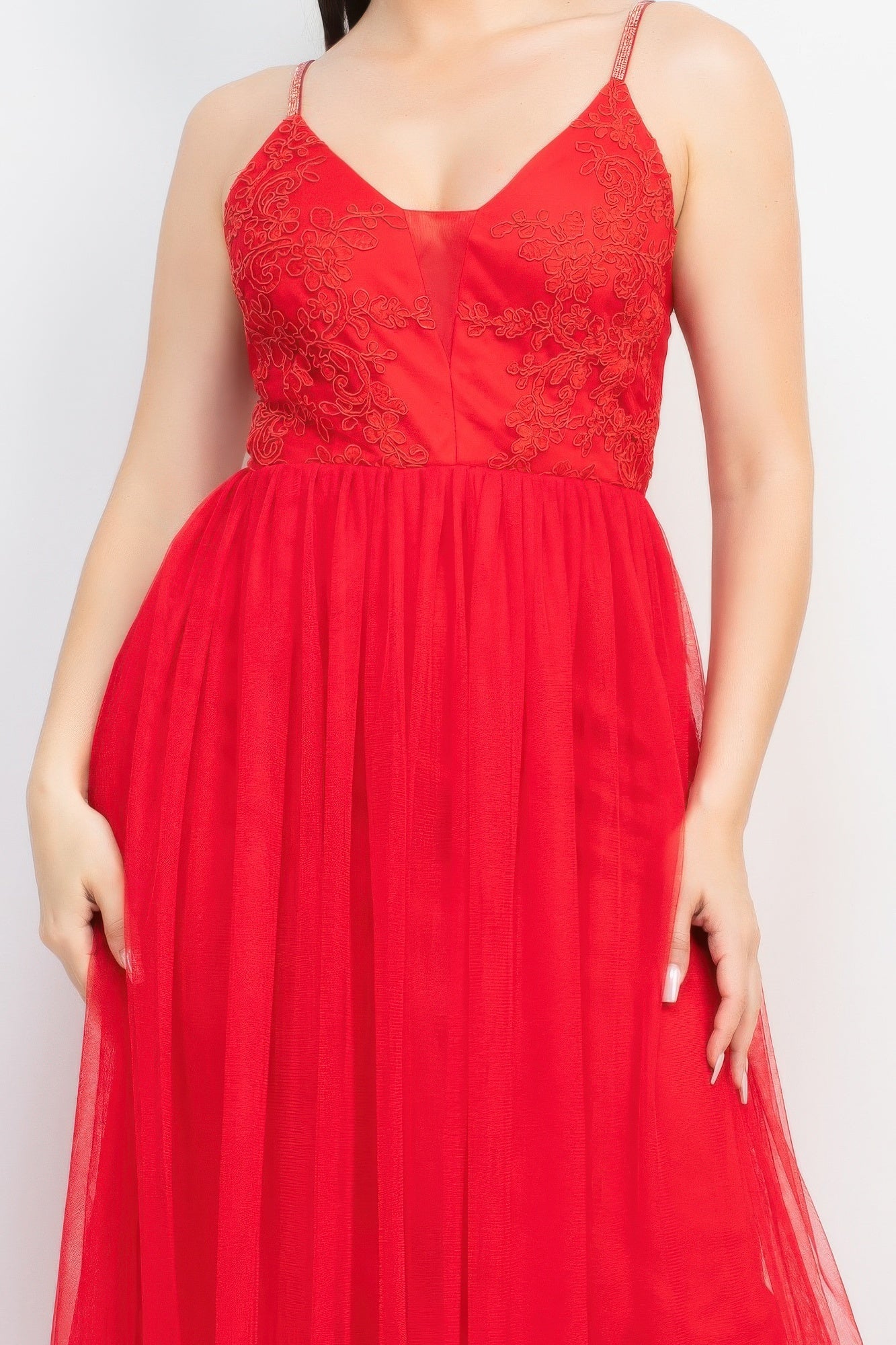 Glittered Straps Mesh Tulle Maxi Dress