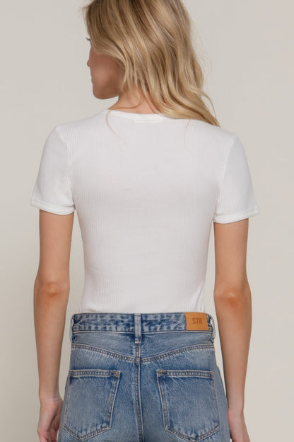 Short Slv Snap Button Rib Bodysuit