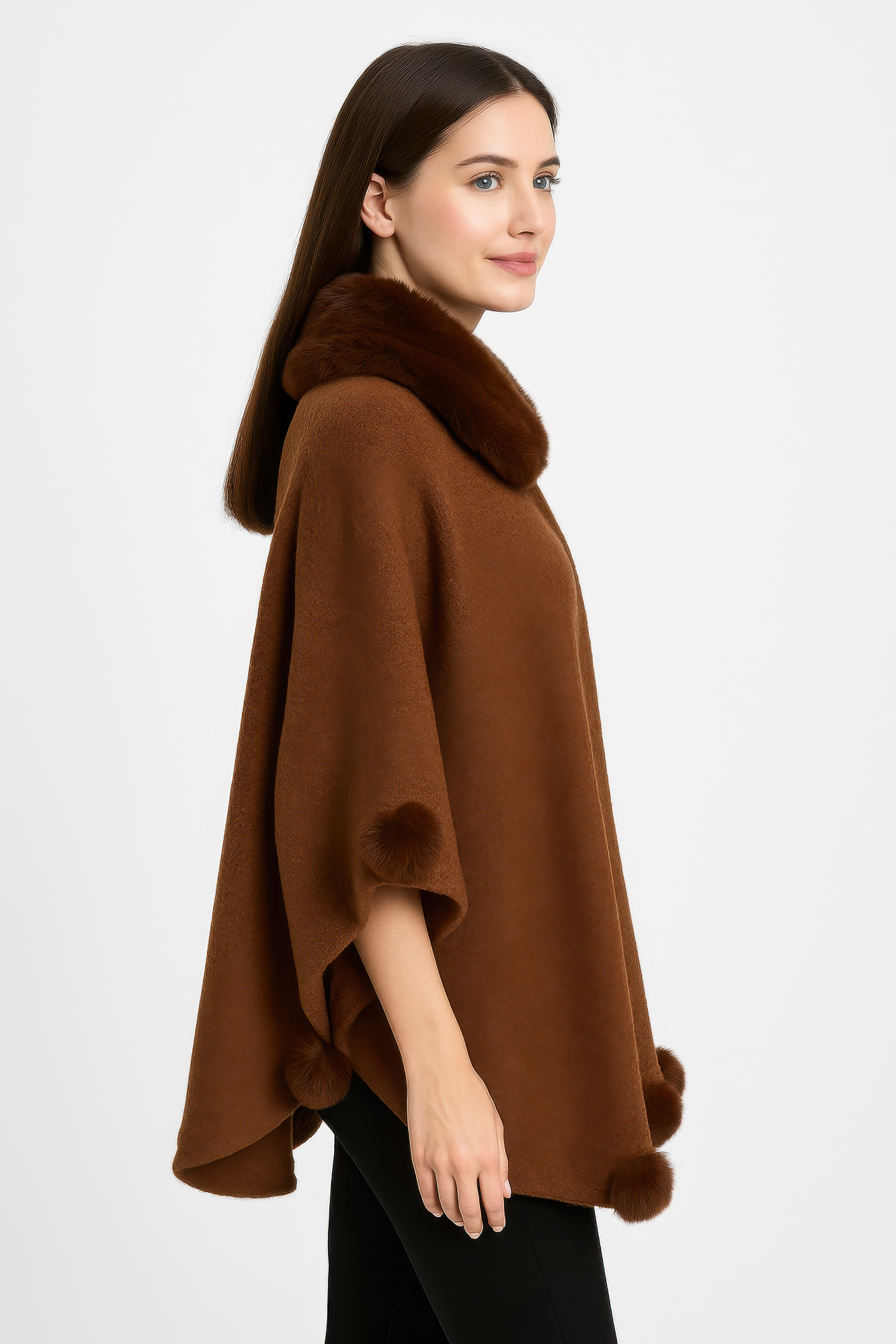 Trim Cape With Faux Fur Collar