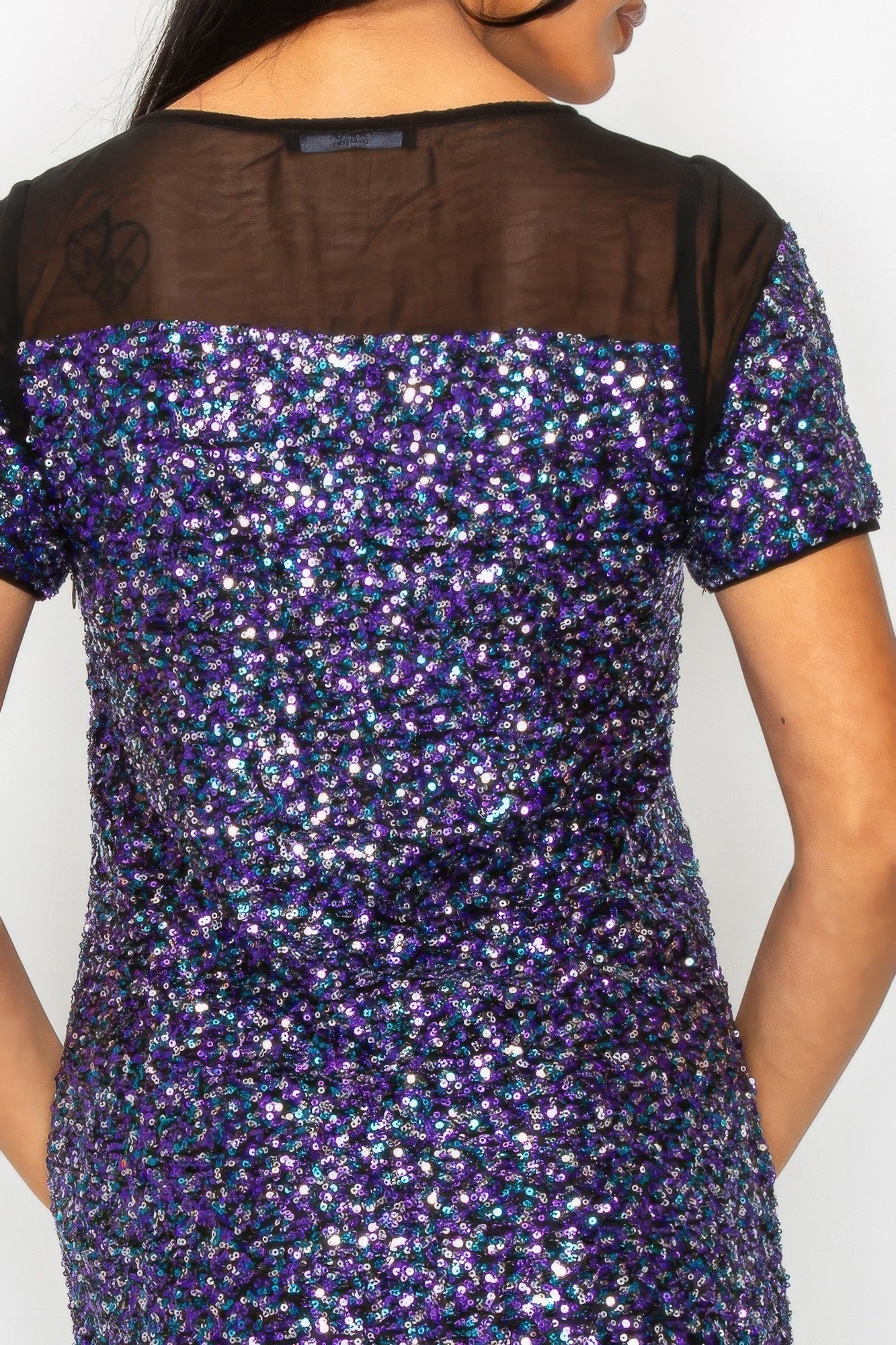 Sparkle Sequins &amp; Mesh Cap Sleeve Mini Dress
