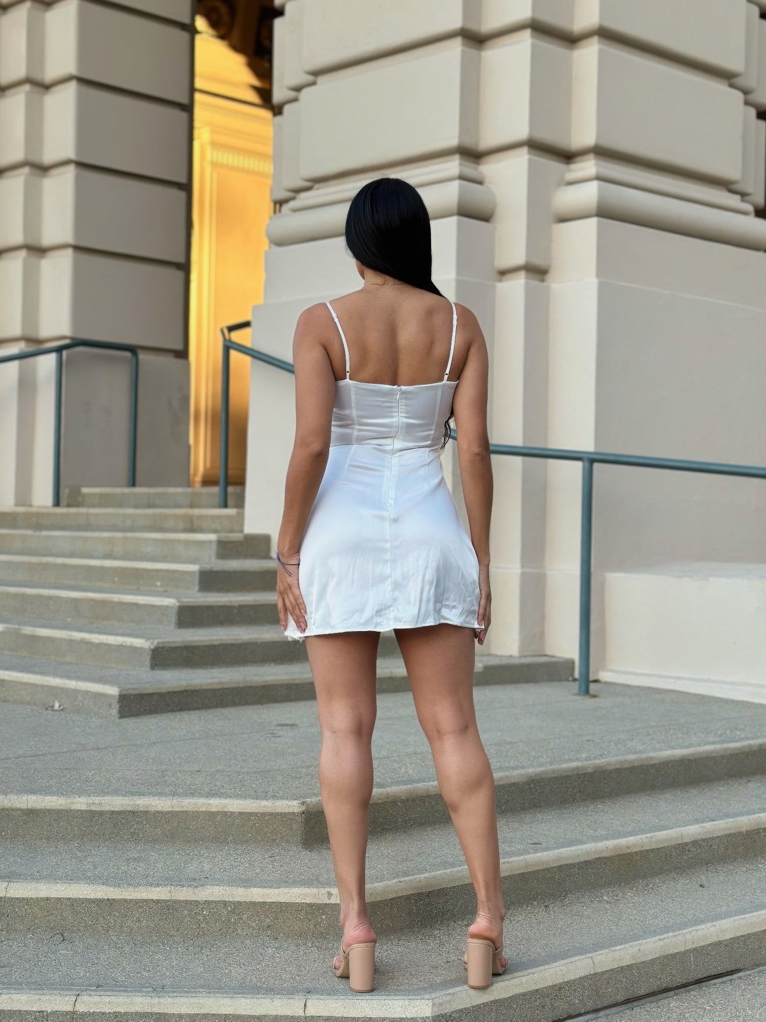 Sexy Party Satin Wrap Like &amp; Lace Nude Mini Dress