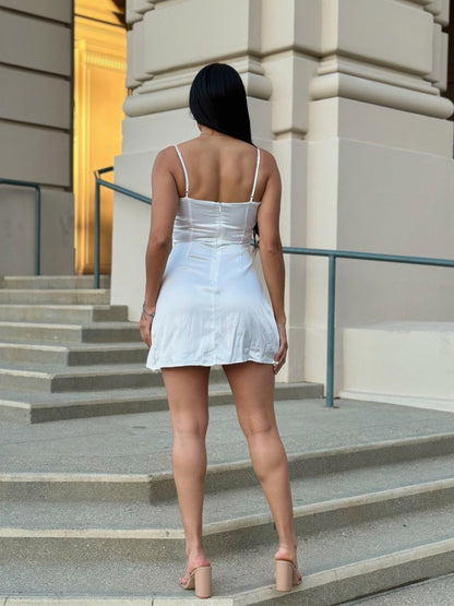Sexy Party Satin Wrap Like &amp; Lace Nude Mini Dress