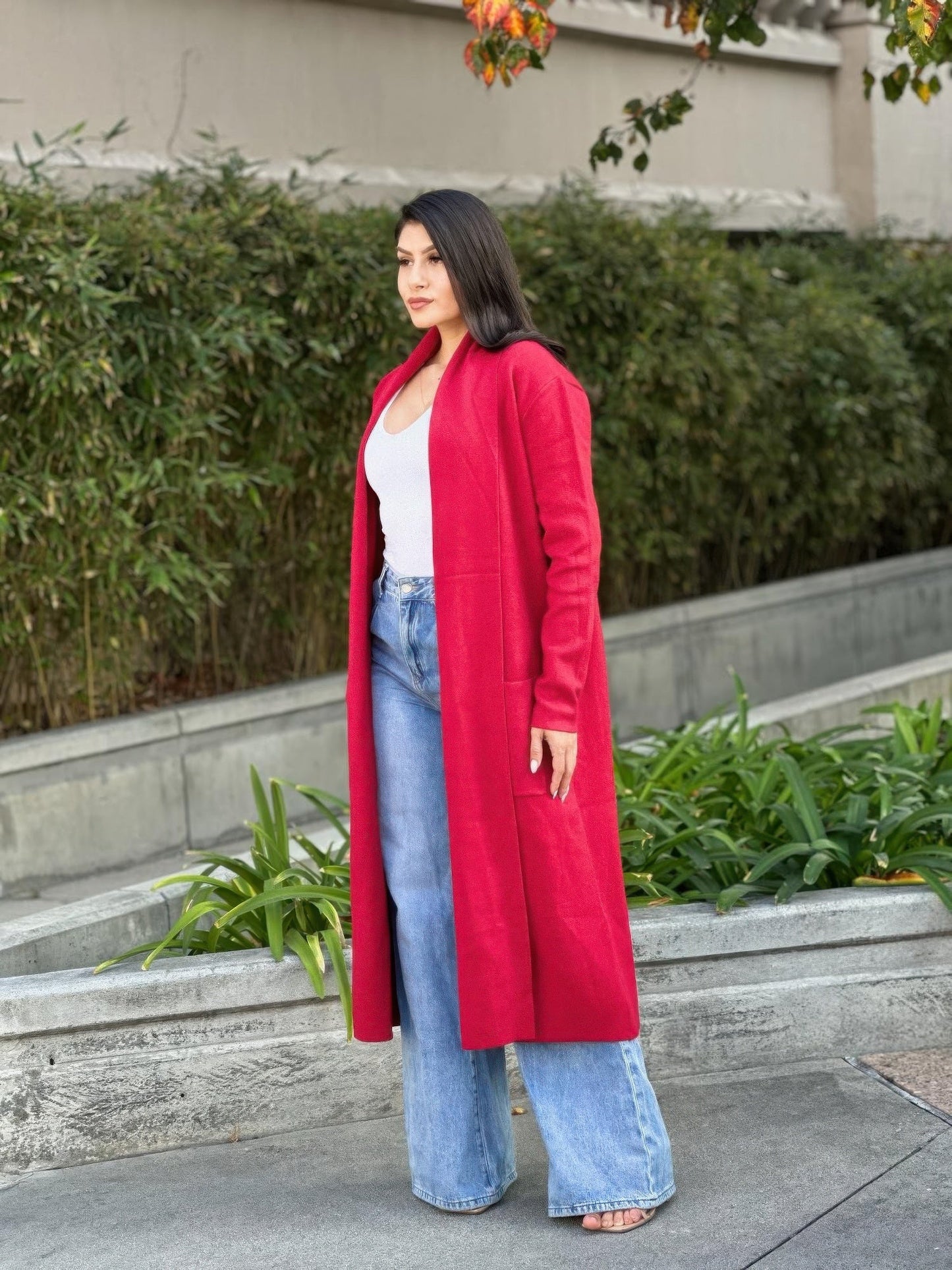 Clover Fine Knit Midi Cardi Cardigan With Pockets