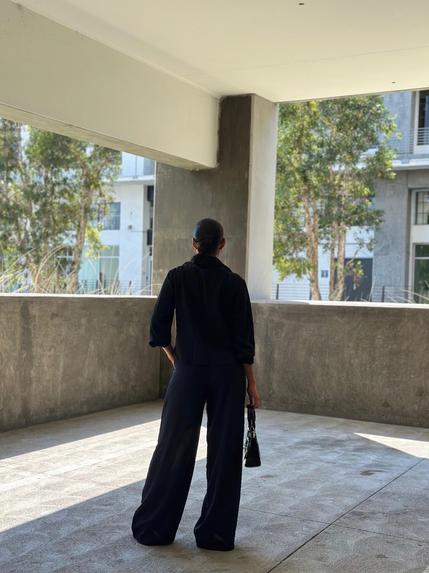 Casual Wide Leg Pants &amp; Long Sleeve Front Tie Set