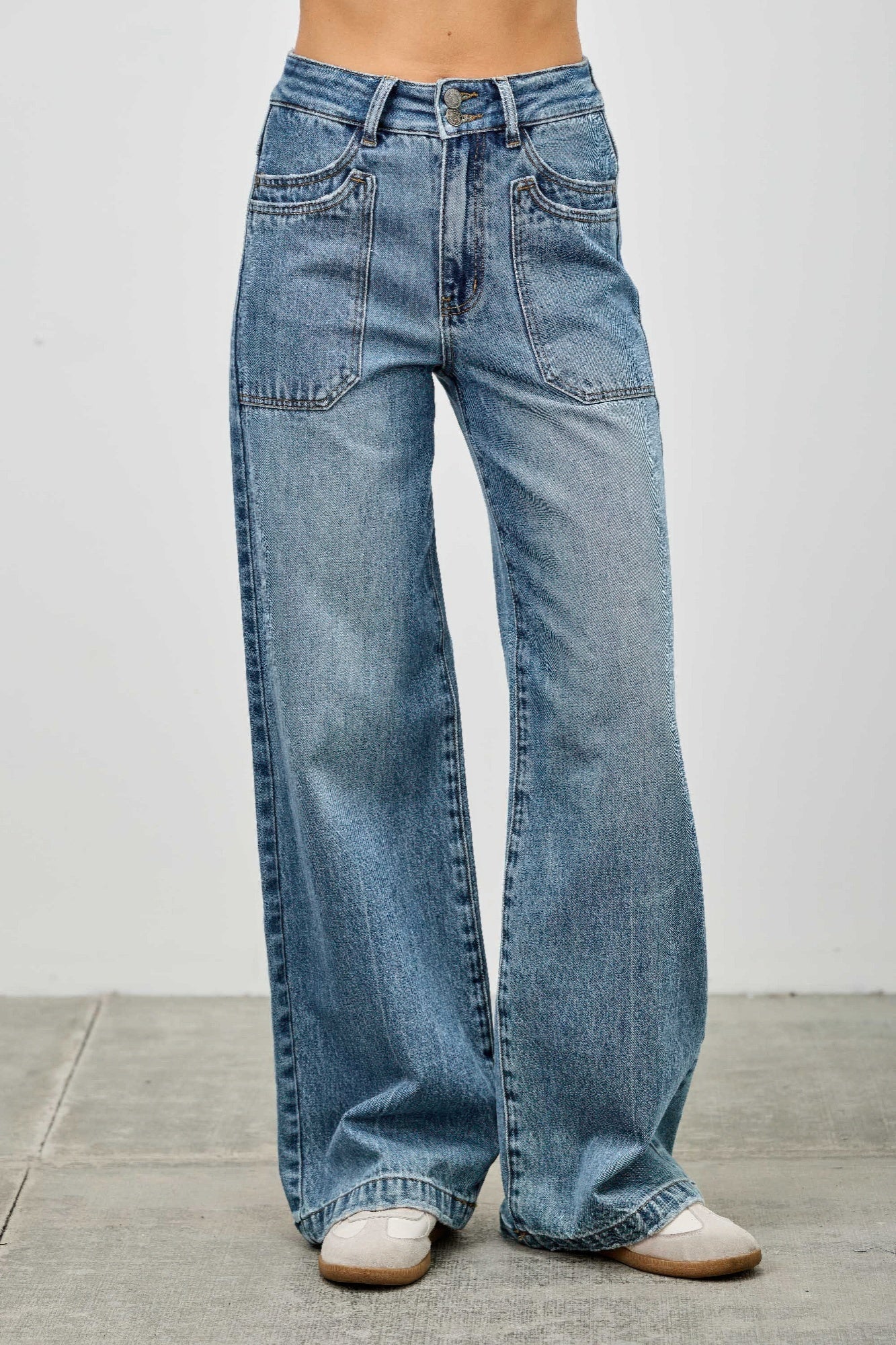 High Rise Double Pocket Wide Leg