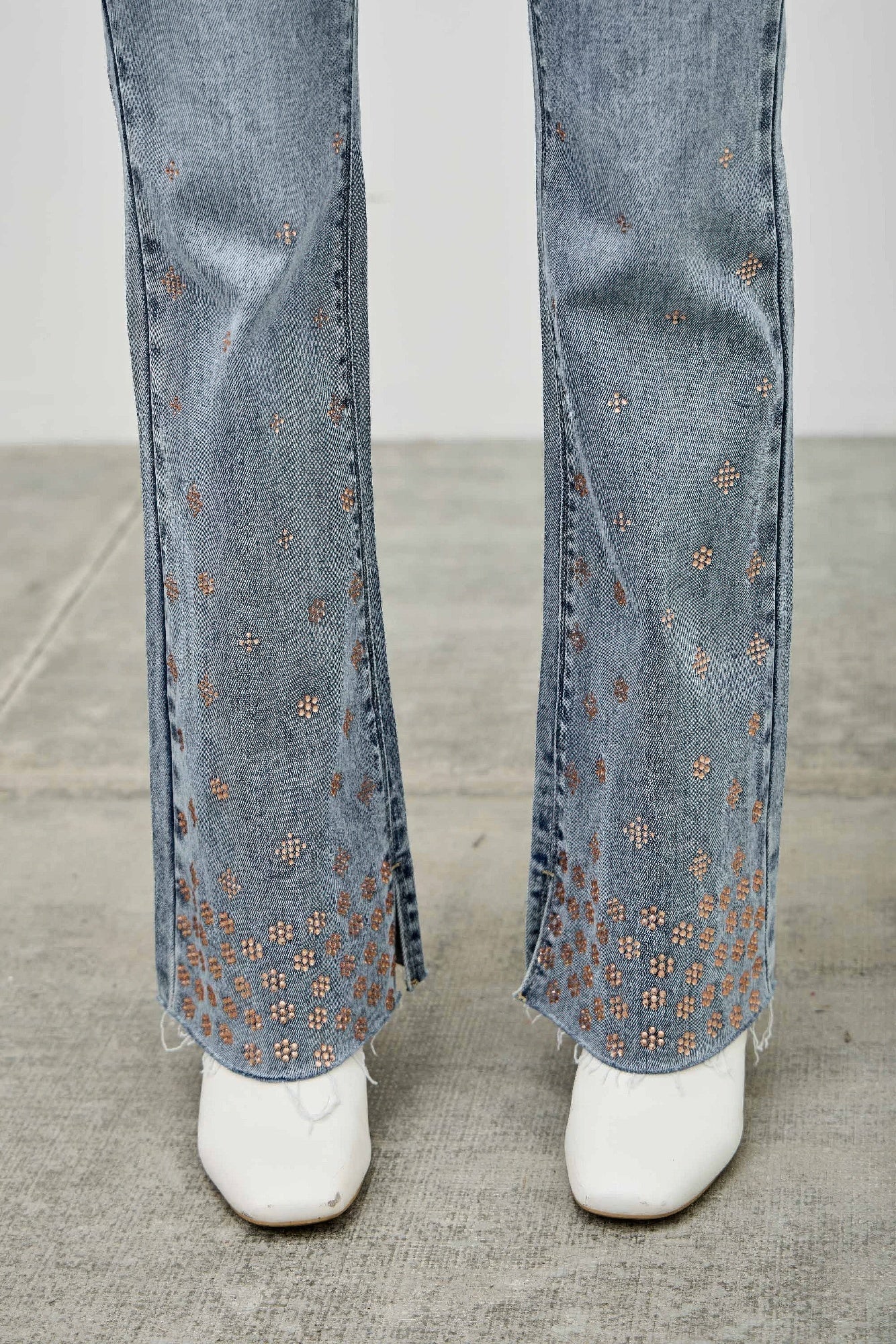 High Rise Kick Flare With Rhinestone