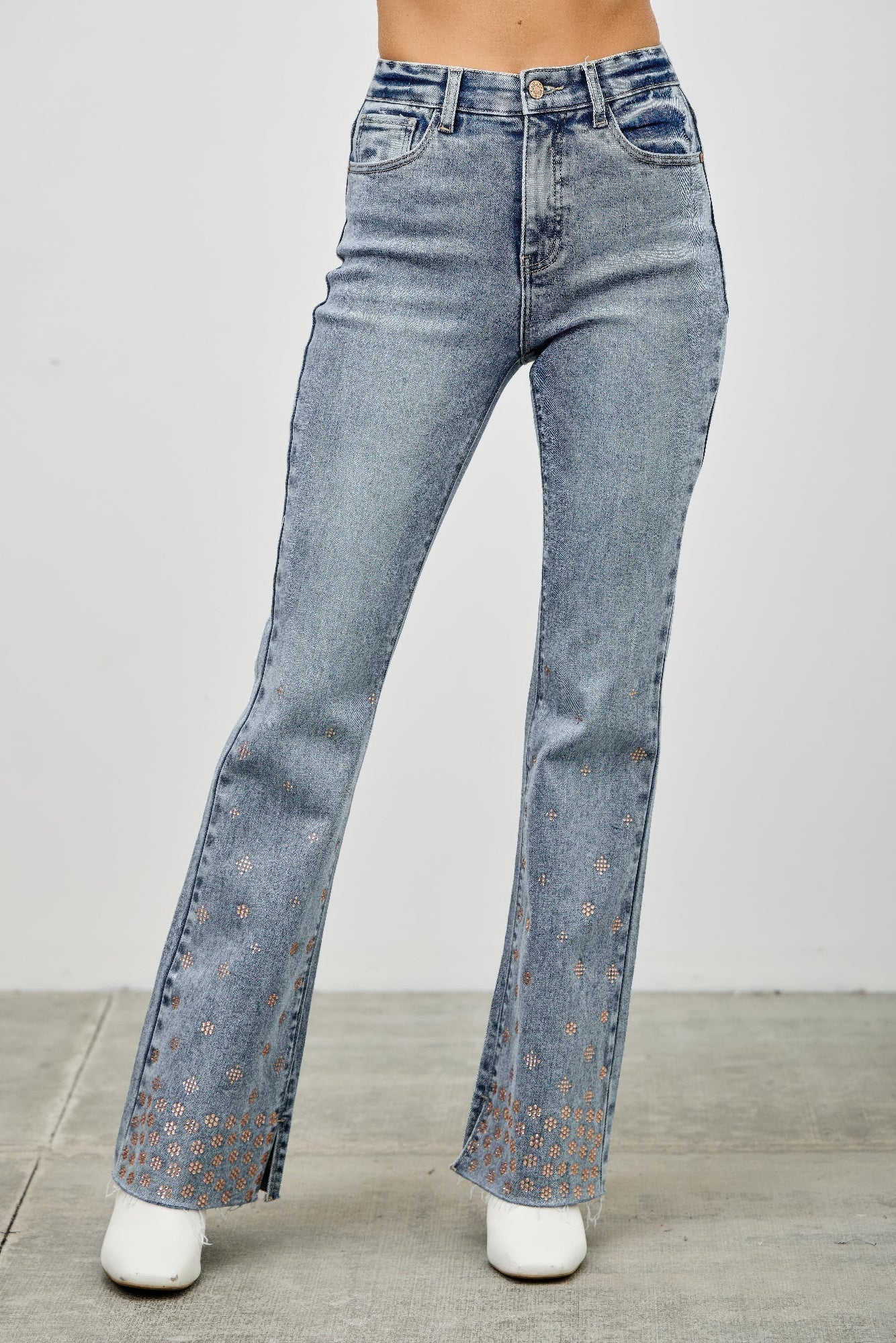 High Rise Kick Flare With Rhinestone