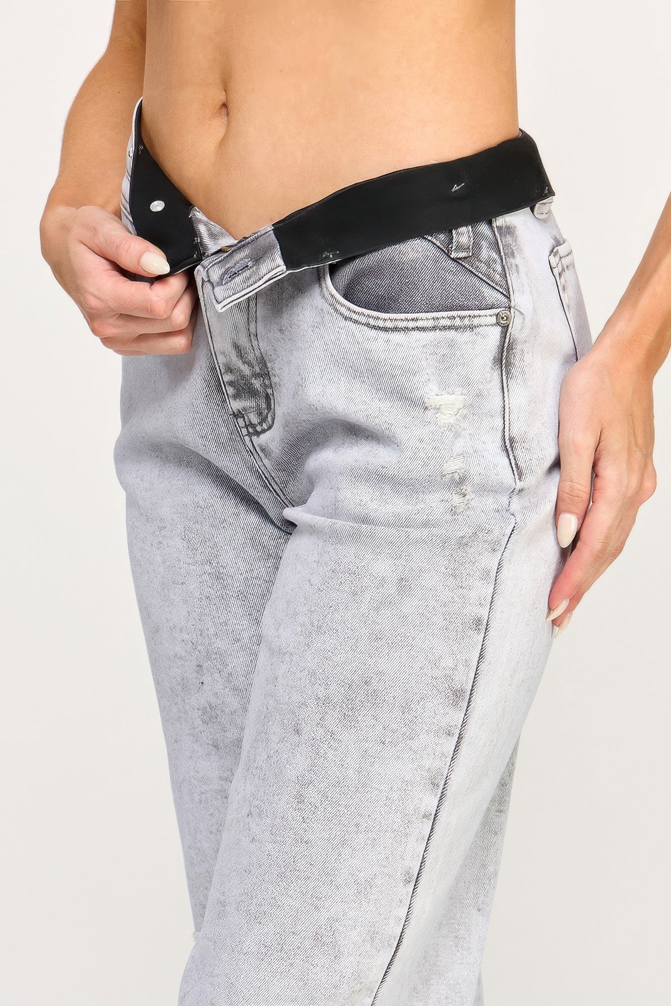 High Rise Wide Leg With Acid Grey