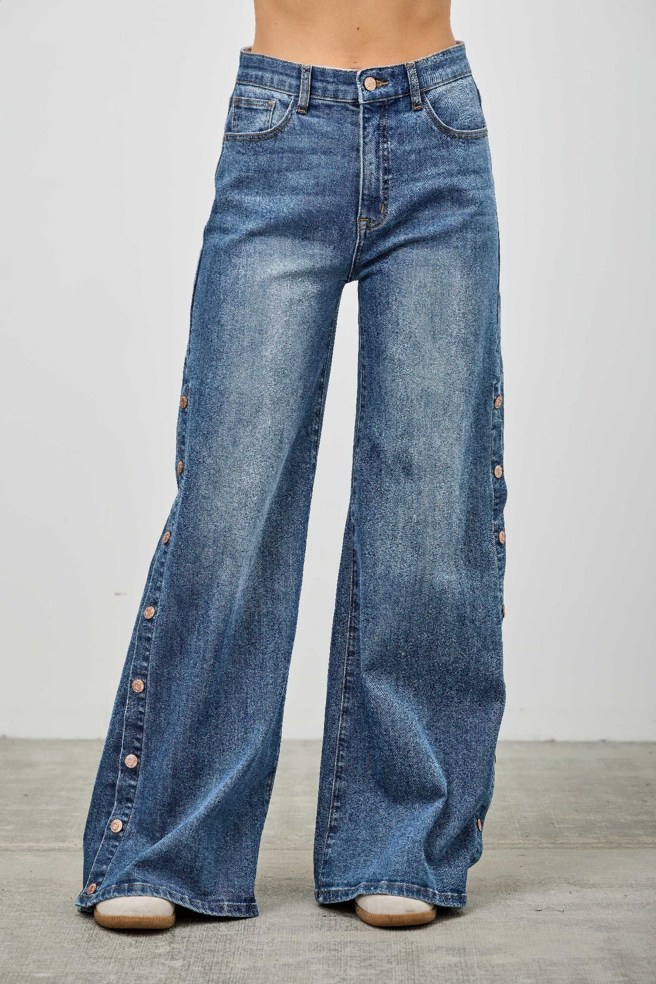 High Rise Wide Leg With Snap Buttons