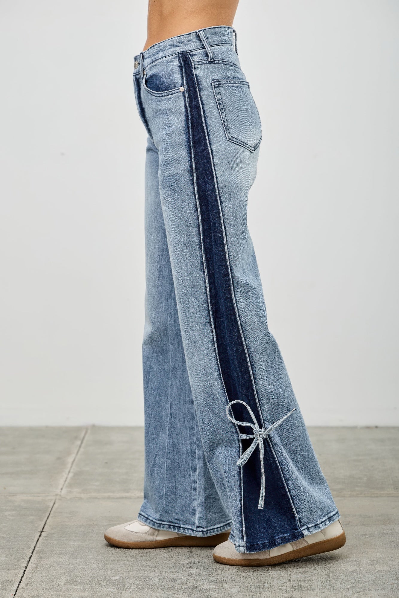 High Rise Contrast Wide Leg With Ribbon Tie