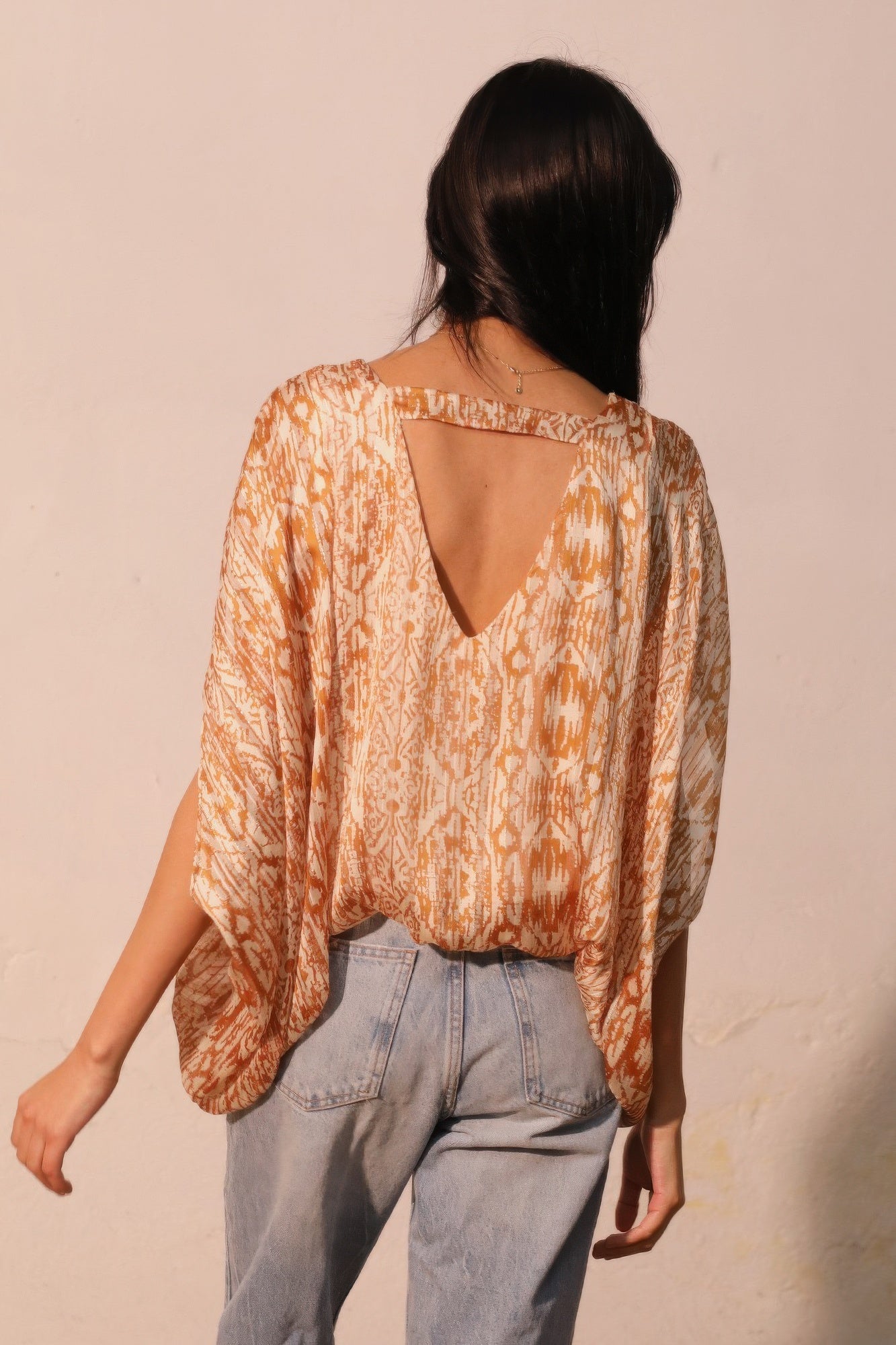 Bohemian Lurex Chiffon Caftan Top With Back Band