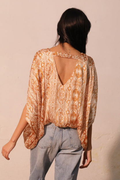 Bohemian Lurex Chiffon Caftan Top With Back Band